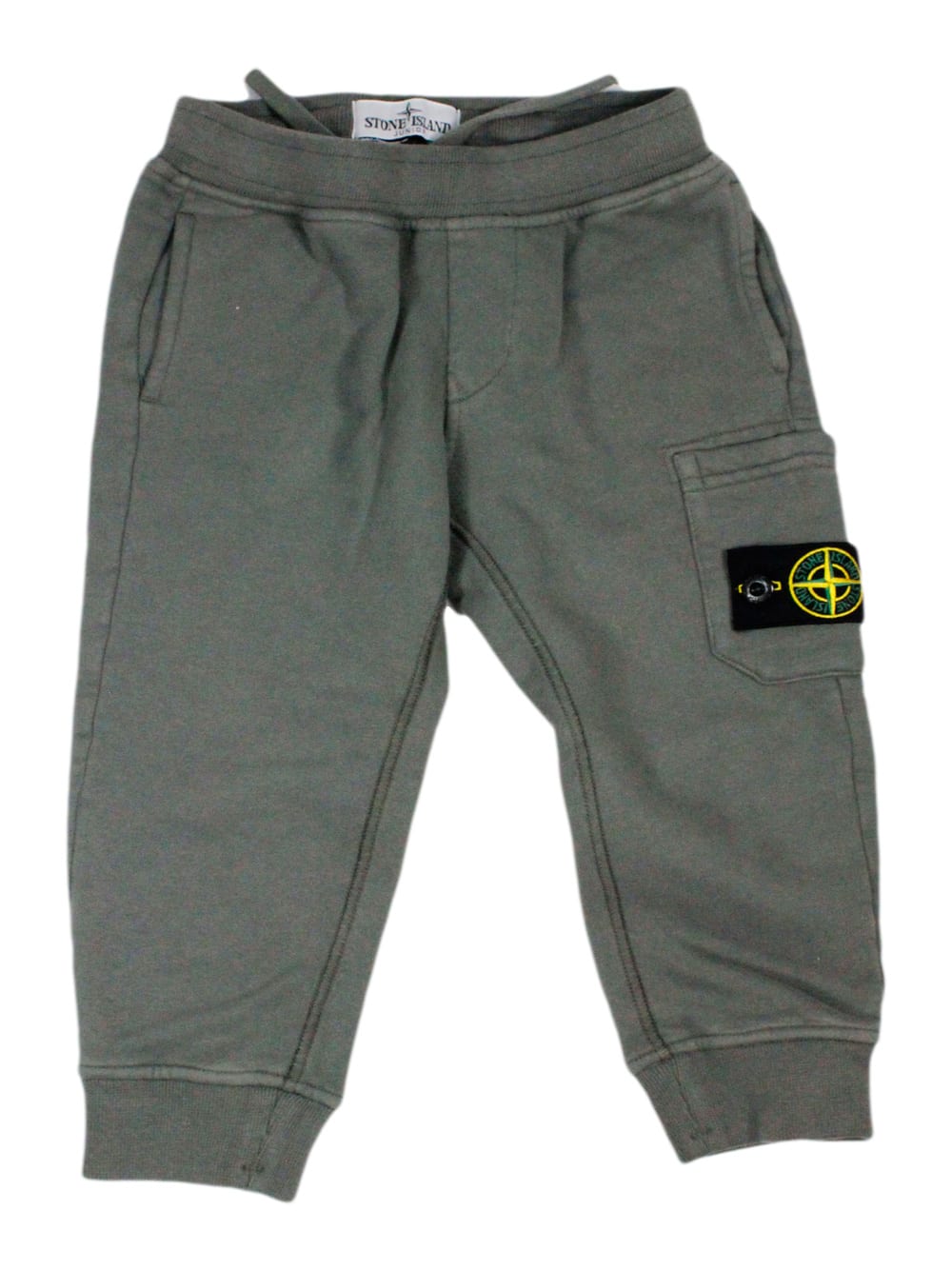 Stone Island Jogging Trousers In Stretch Cotton Fleece With Elastic And Drawstring Waist And Pocket On The Leg In Grigio