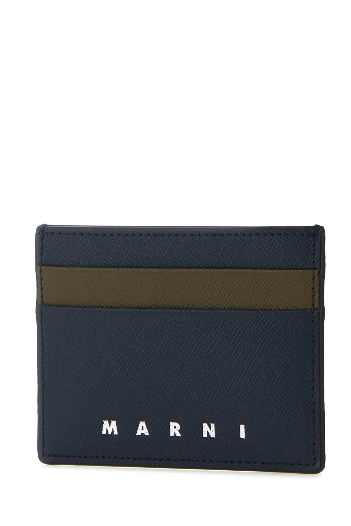 Shop Marni Two-tone Leather Cardholder In Nightbluedustyolive
