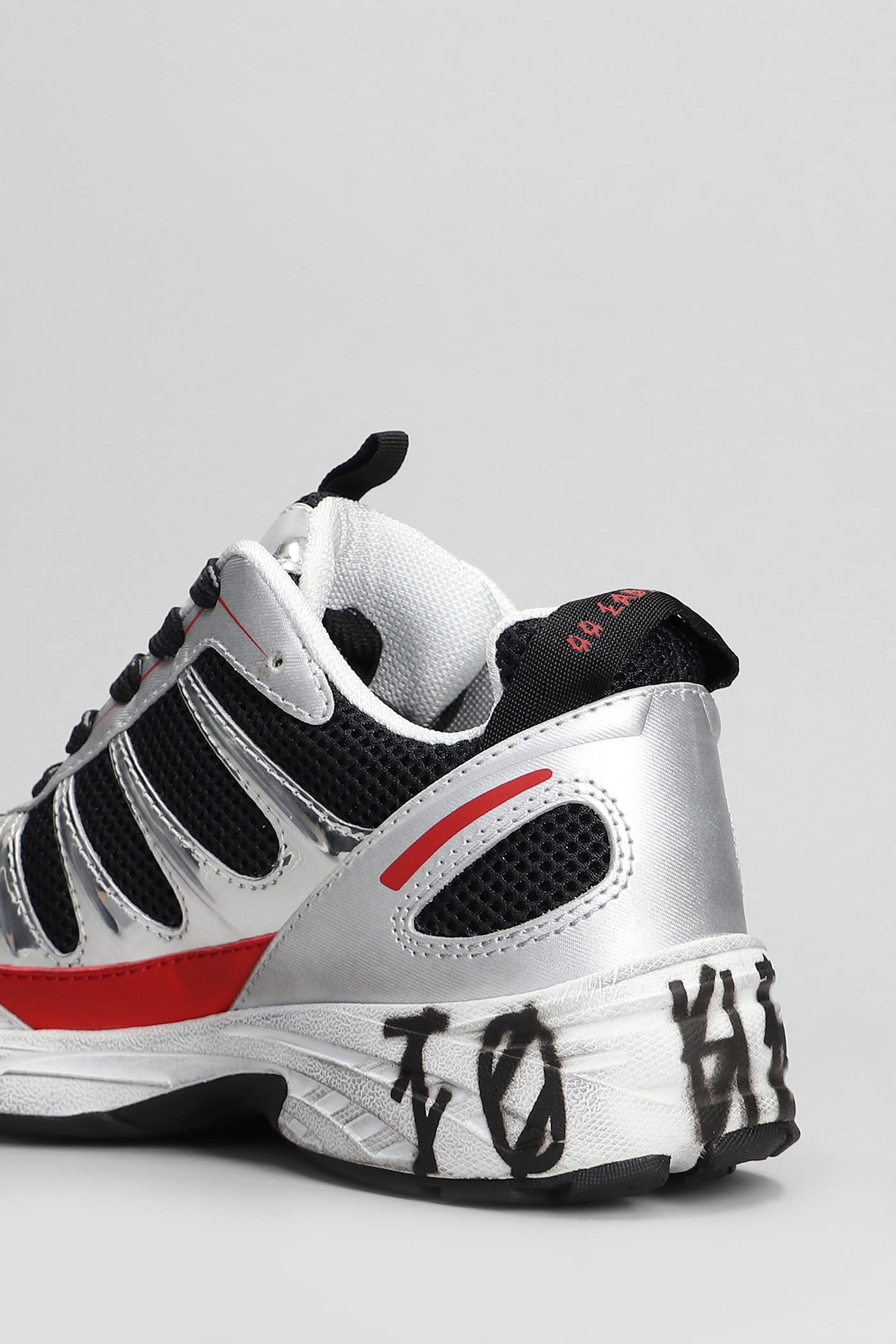44 Label Group Dragger Sneakers In Silver Leather And Fabric In Silver