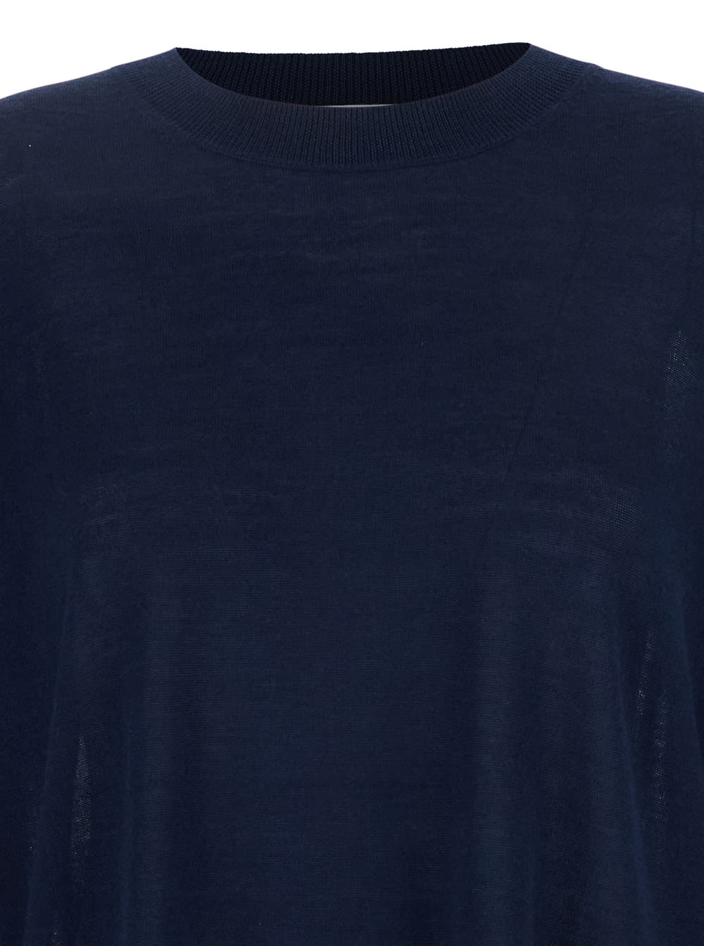 P.a.r.o.s.h Blue Crewneck Sweater With Asymmetric Hem In Wool And Cashmere Woman In Blu