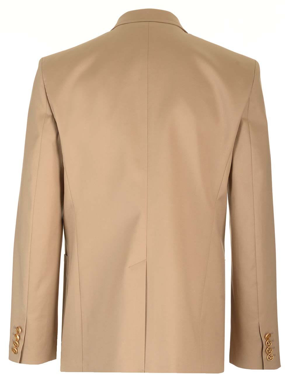 Shop Valentino Double-breasted Blazer In Beige