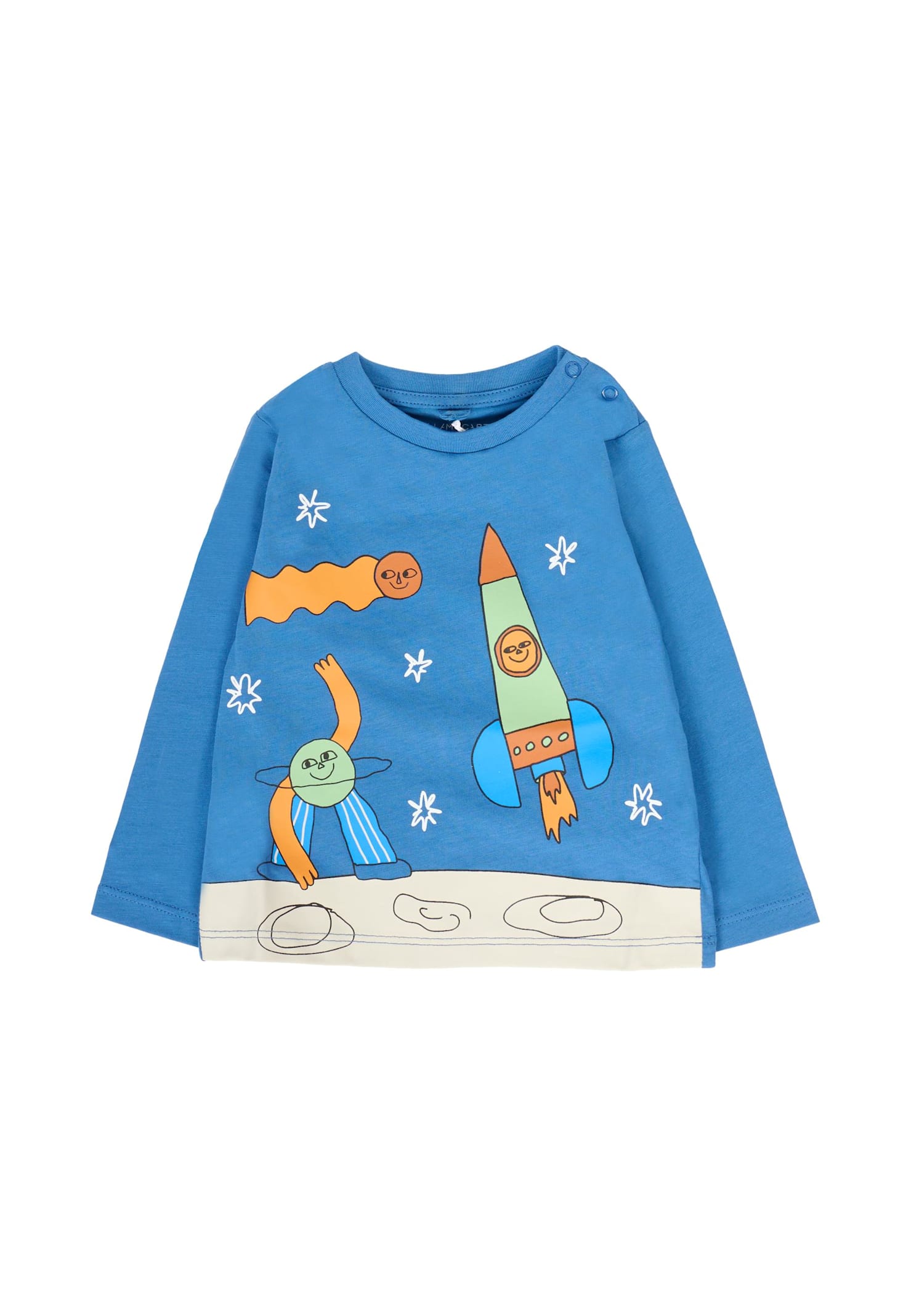 Stella Mccartney Blue T-shirt For Baby Boy With Space Print In Blue