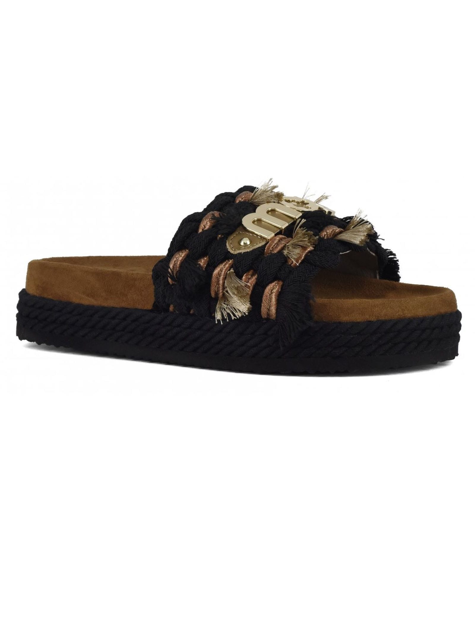 Shop Mou Monoband Rope Sandal Fringes In Black