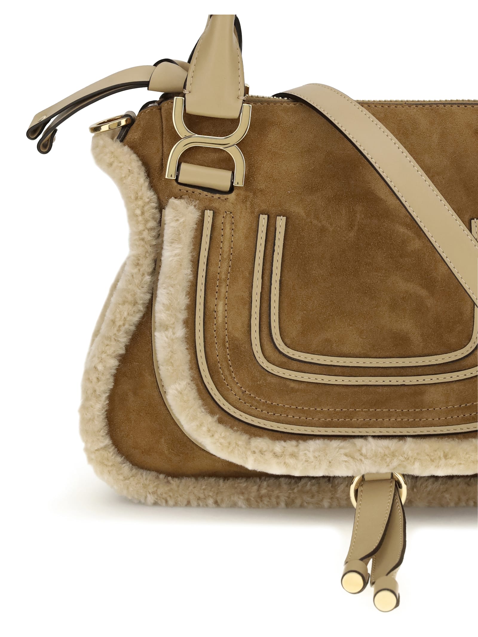 Chloé Suede And Shearling Leather Marcie Small Handbag In Brown