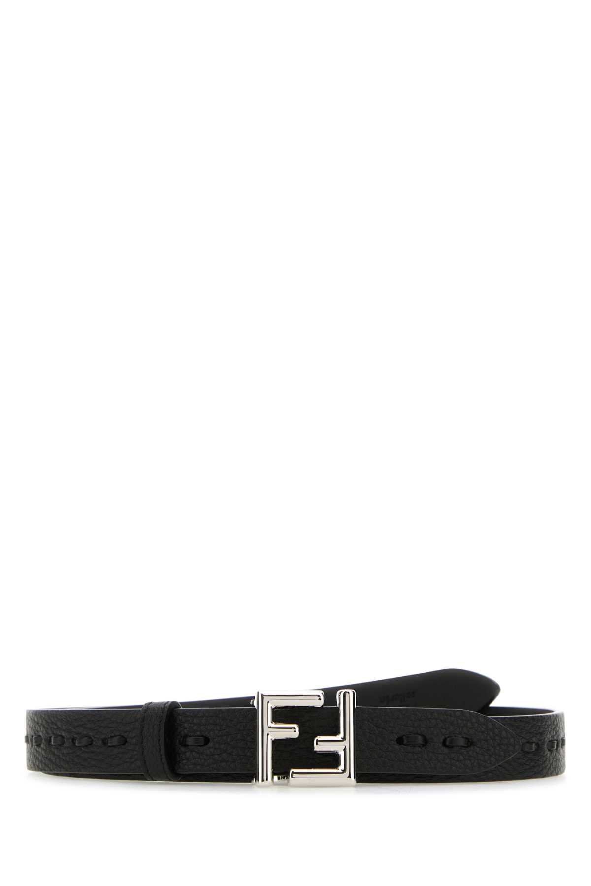 Fendi Black Leather Belt In Gray