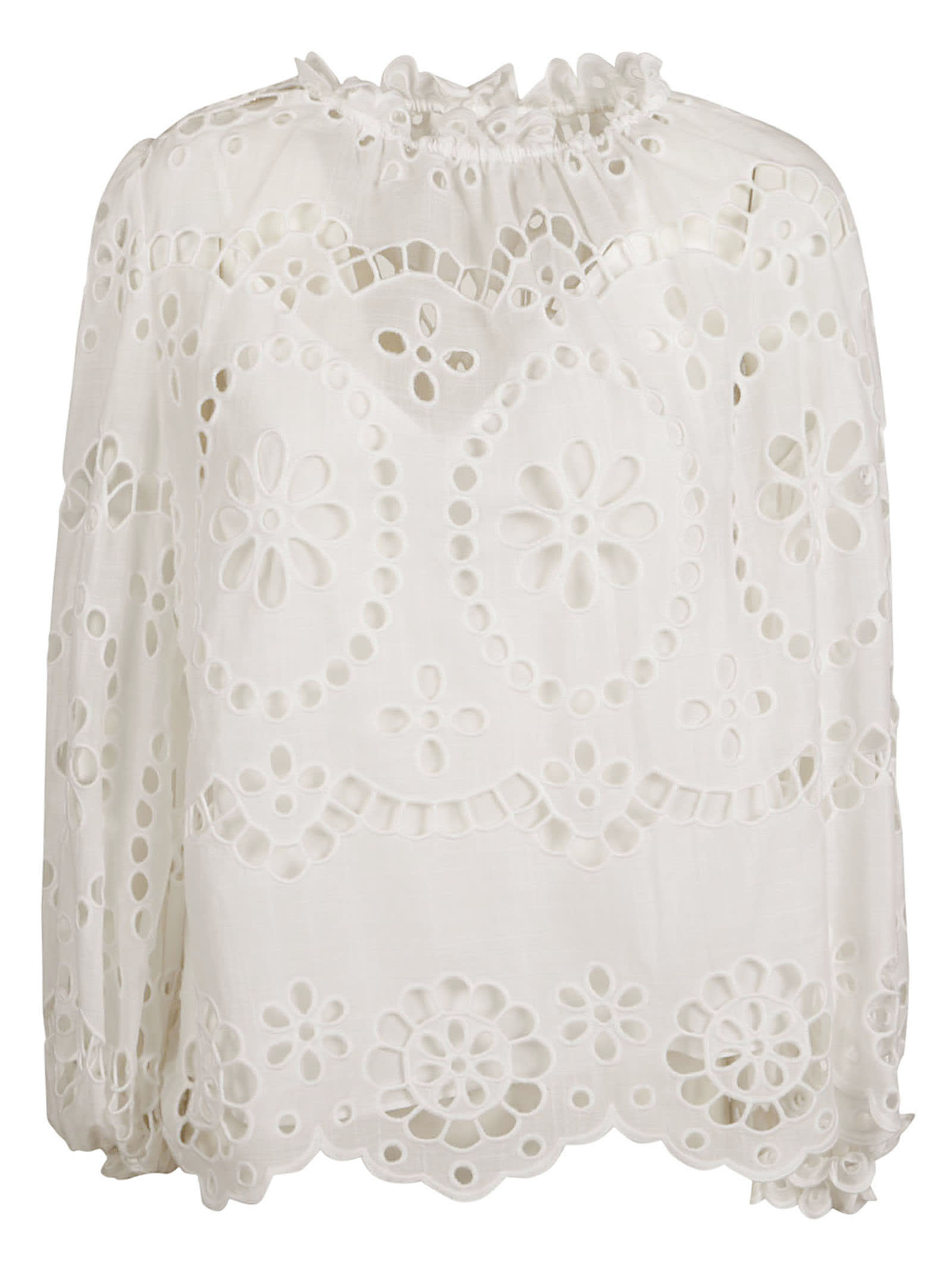 Shop Zimmermann Lexi Embroidered Blouse In Ivory