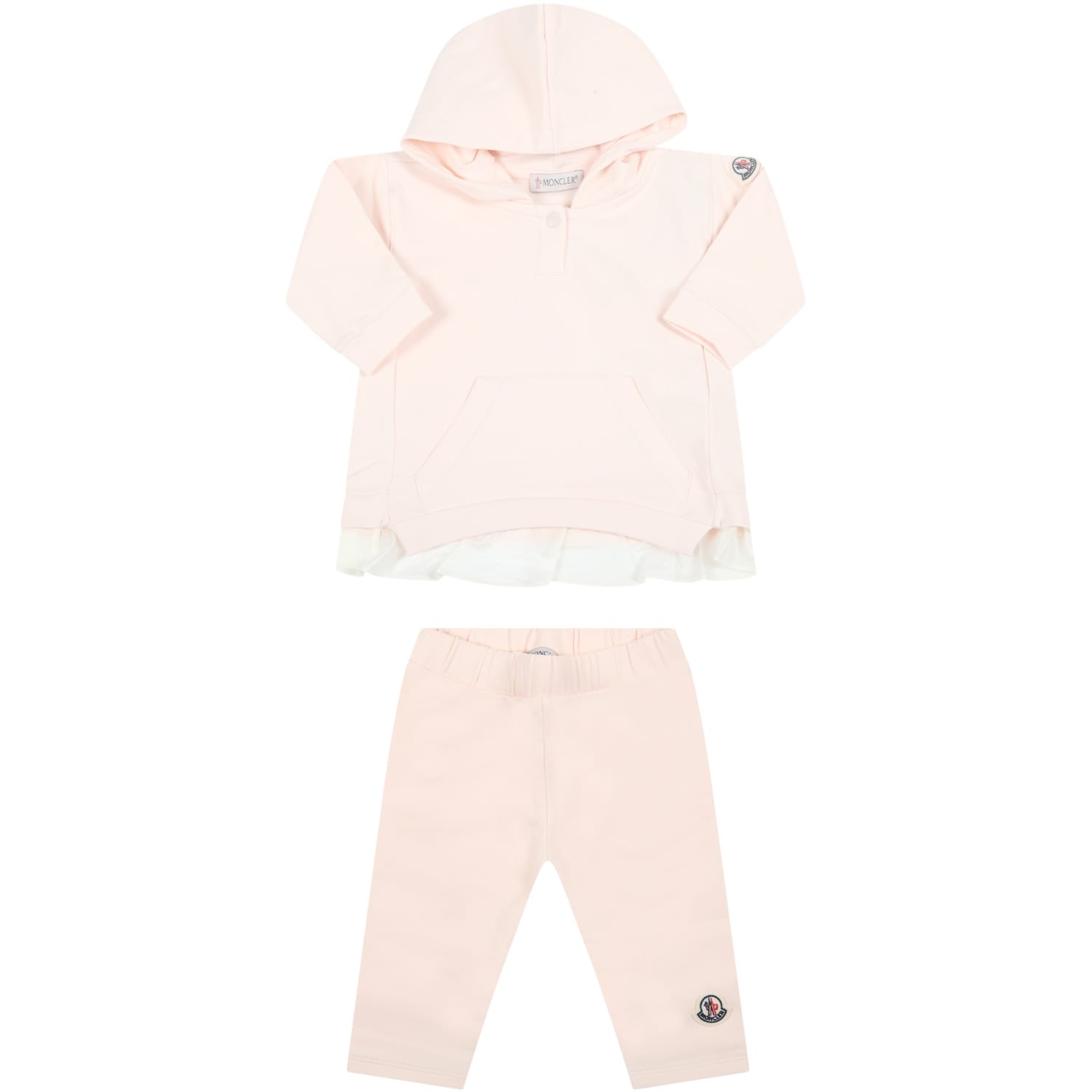 Moncler Pink Tracksuit For Baby Girl With Loged Patch