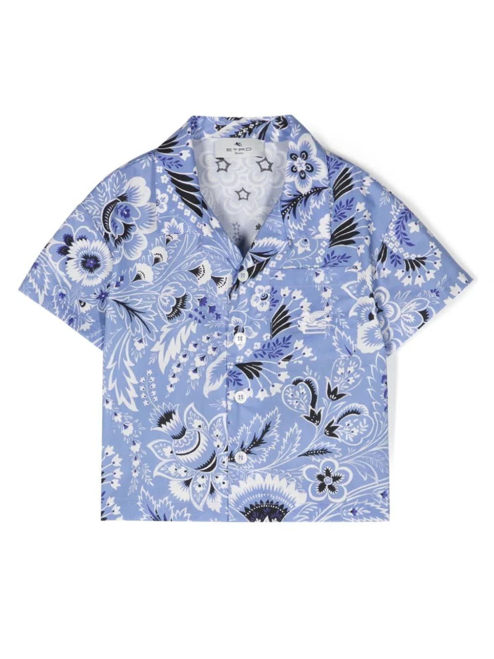 Shop Etro Light Blue Bowling Shirt With Paisley Print