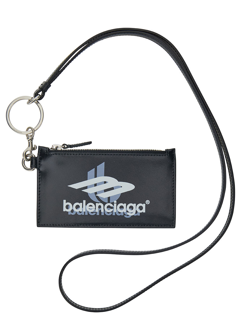 Balenciaga Black Cash Card Case On Keychain Box In Leather Man