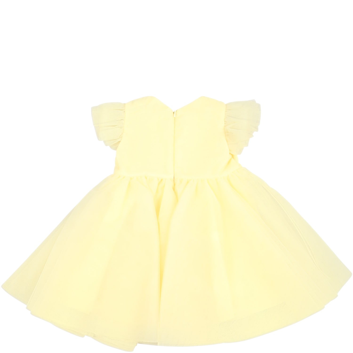 Shop Monnalisa Yellow Dress For Baby Girl With Logo Patch