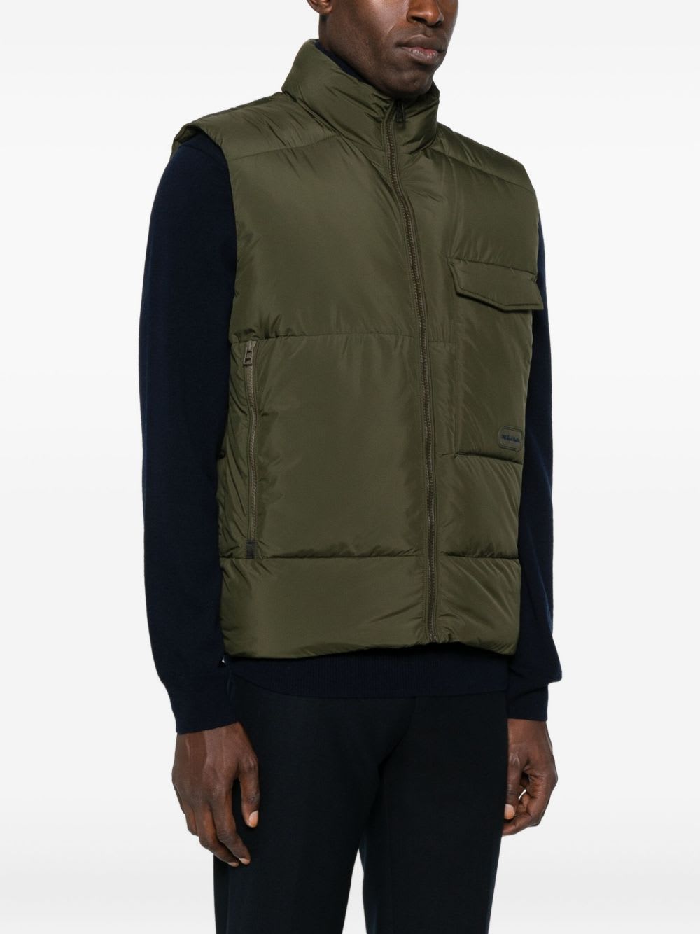Paul Smith Sleeveless Quilted Jacket With High Collar In Green