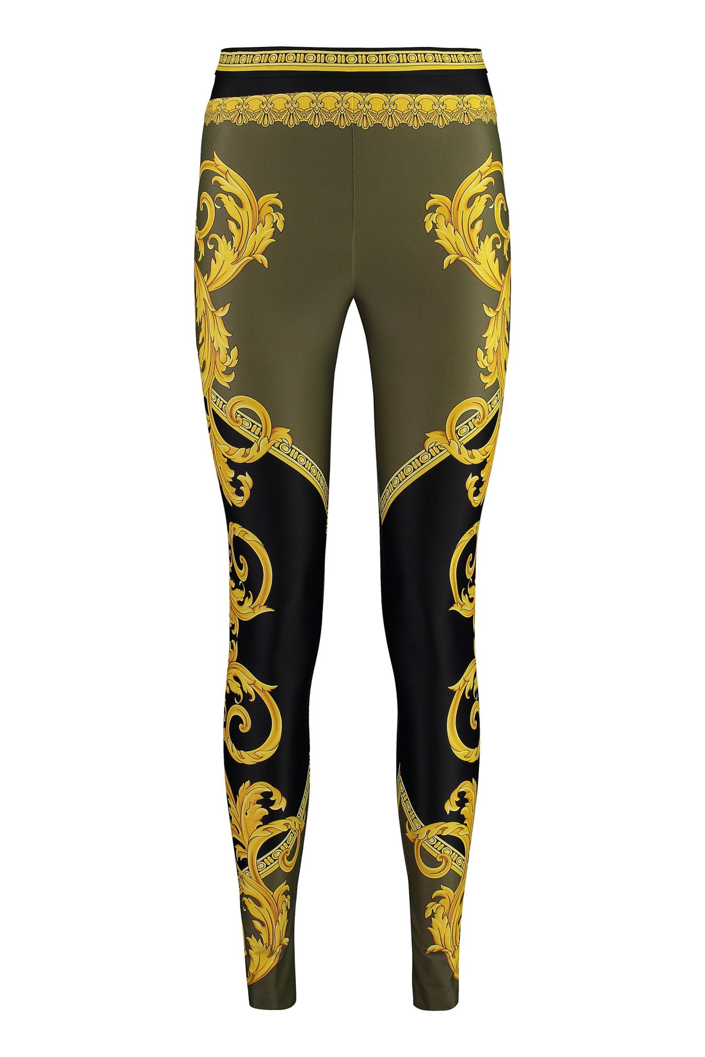 Shop Versace Printed Leggings In Green