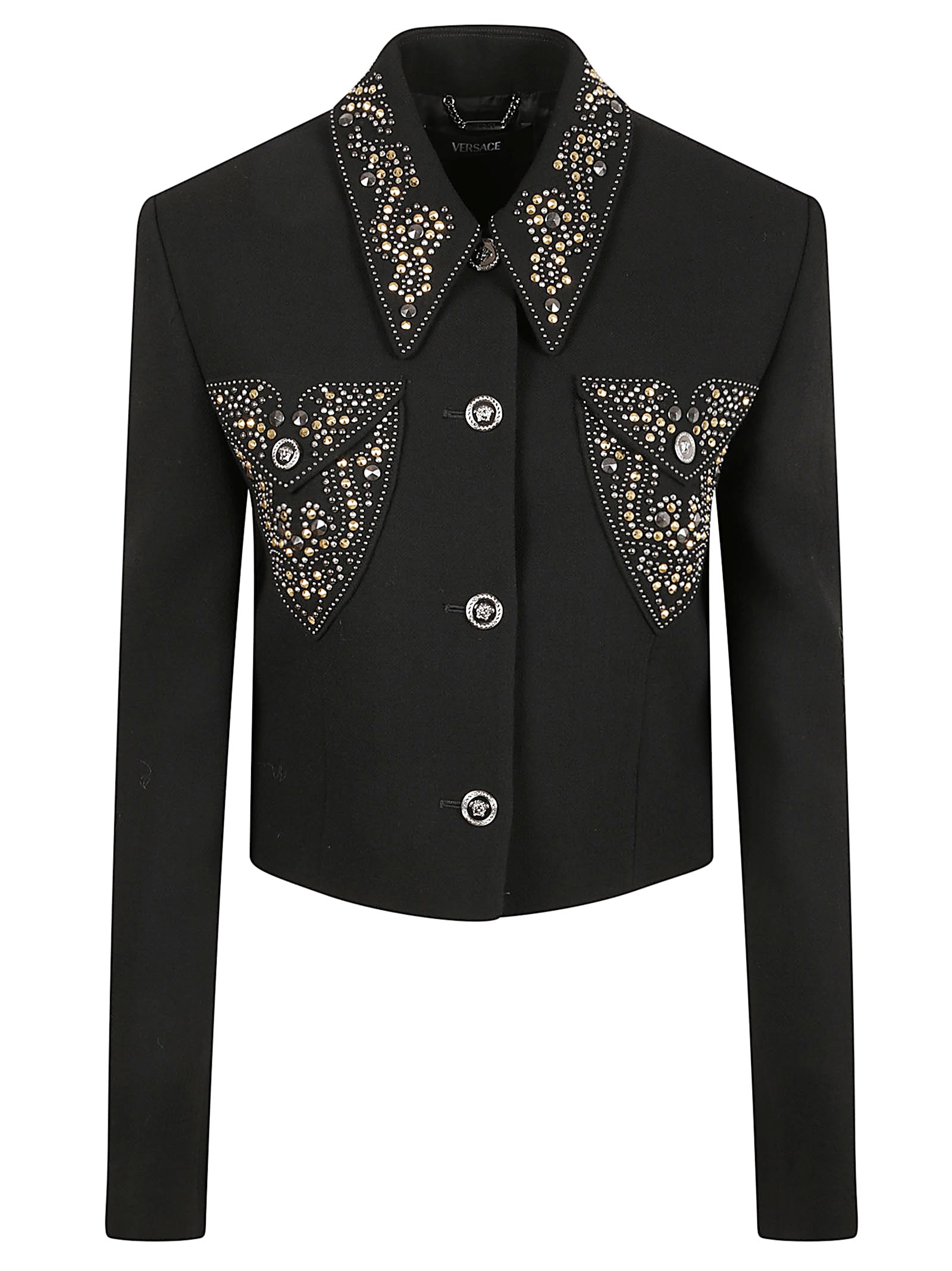 Versace Short Jacket With Stud Details In Black