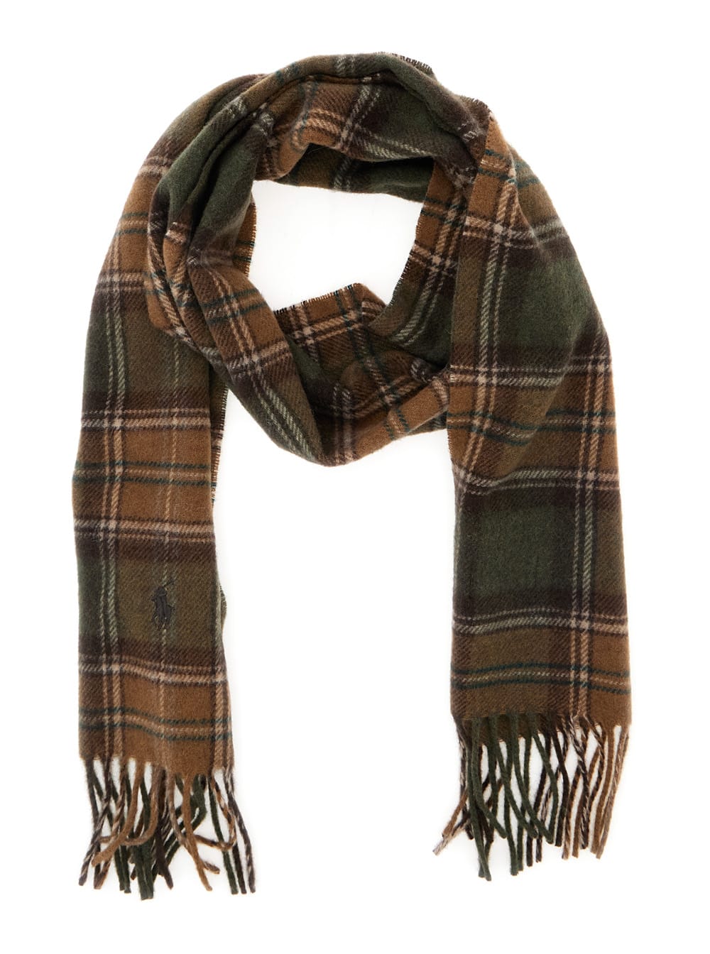 Polo Ralph Lauren Embroidered-logo Check-pattern Scarf In Brown