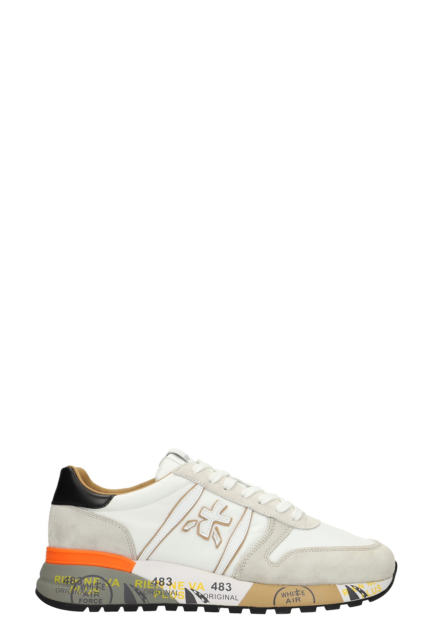 Premiata Lander Sneakers In White Suede And Fabric