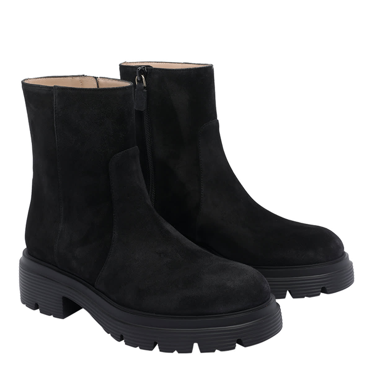 Stuart Weitzman Suede Ankle Boots Featuring Chunky Sole In Black