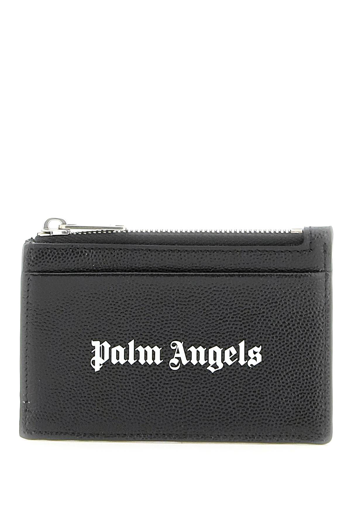 Palm Angels Leather Cardholder With Logo In Black White (black)
