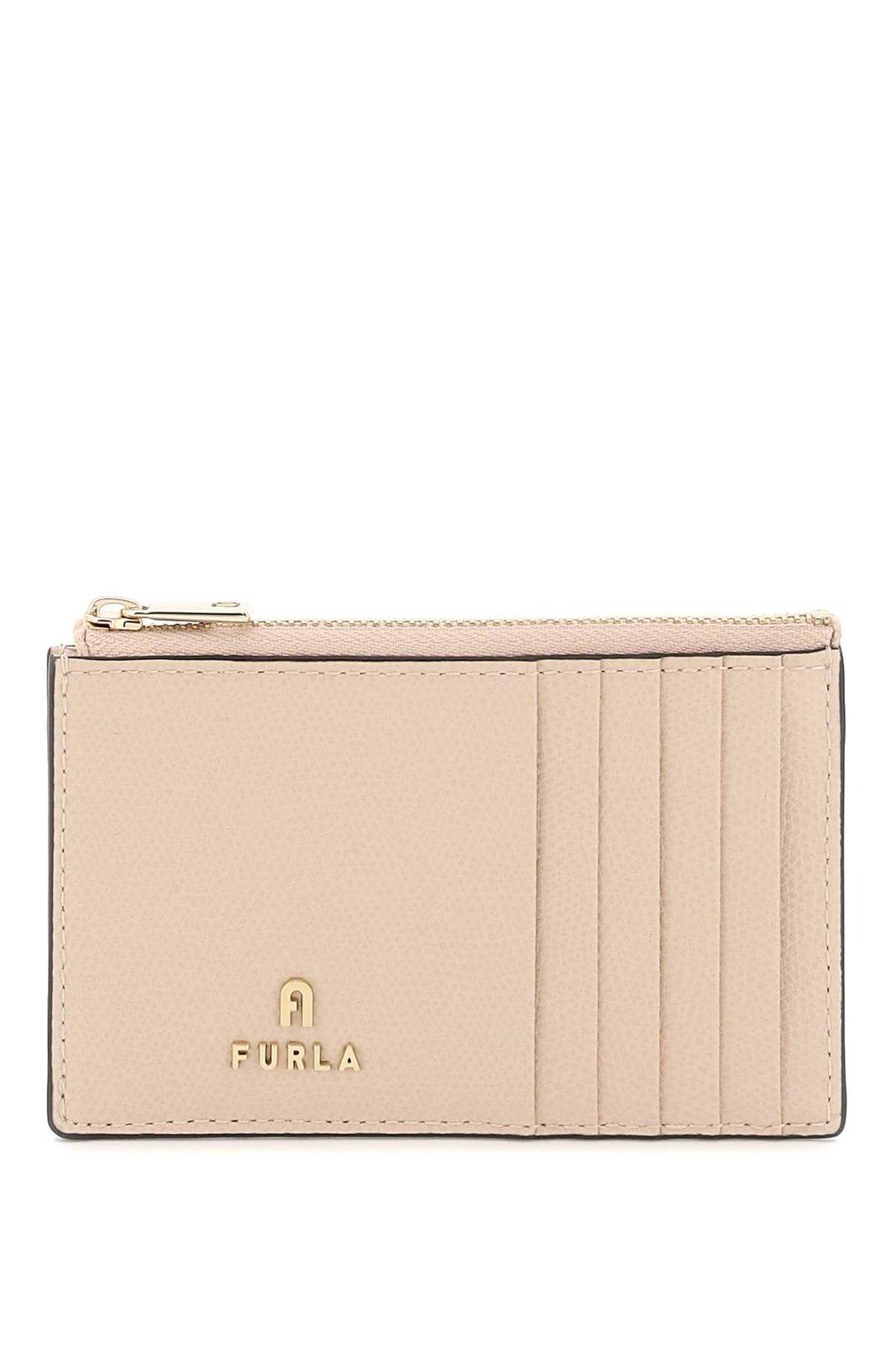 Shop Furla Logo Plaque Zipped Cardholder In Ballerina