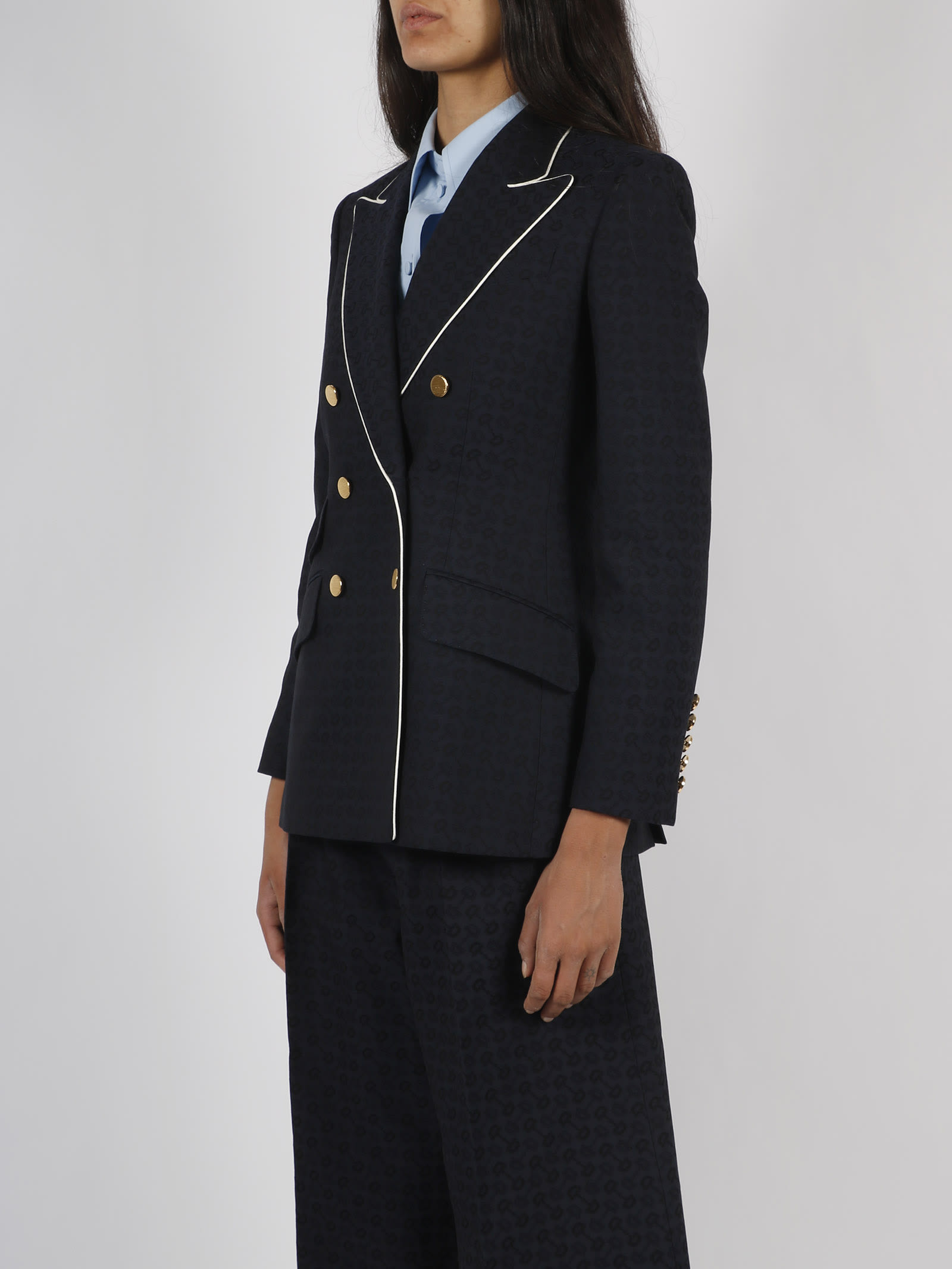 Navy Horsebit-jacquard cotton-blend suit jacket, Gucci