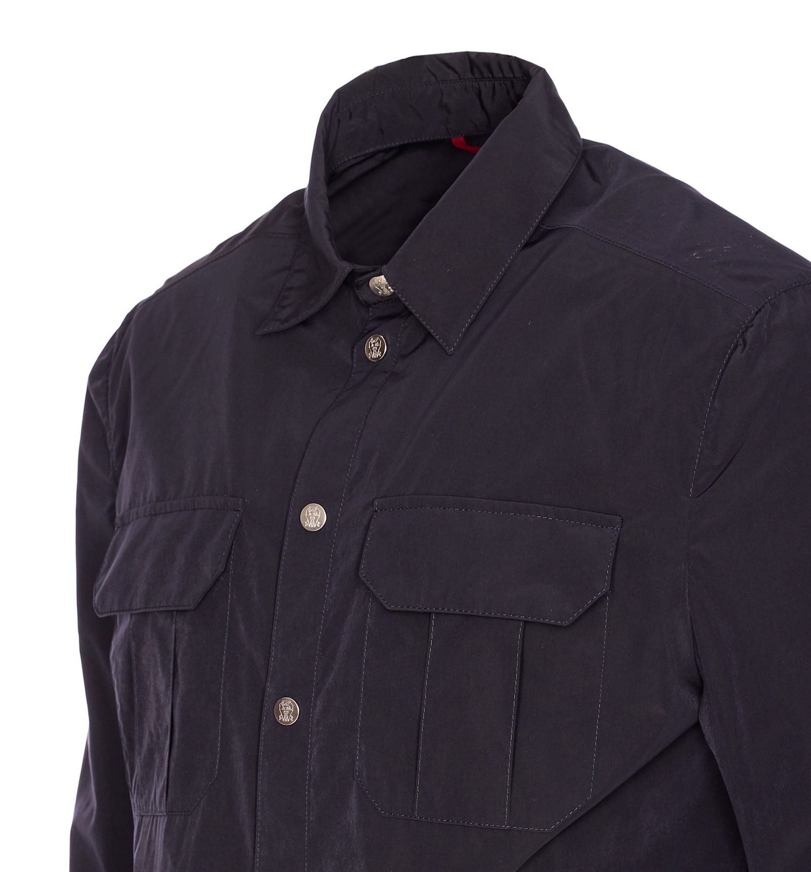 Brunello Cucinelli Shirt Jacket With Logo Buttons In Blue