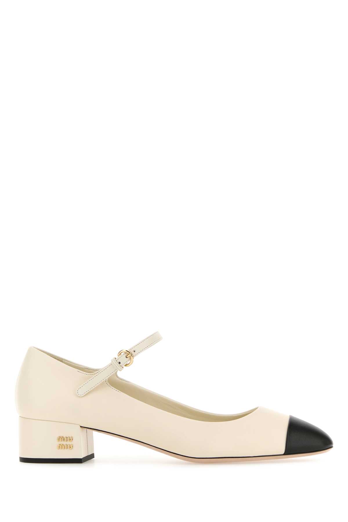 Shop Miu Miu Ivory Leather Pumps In Avorionero