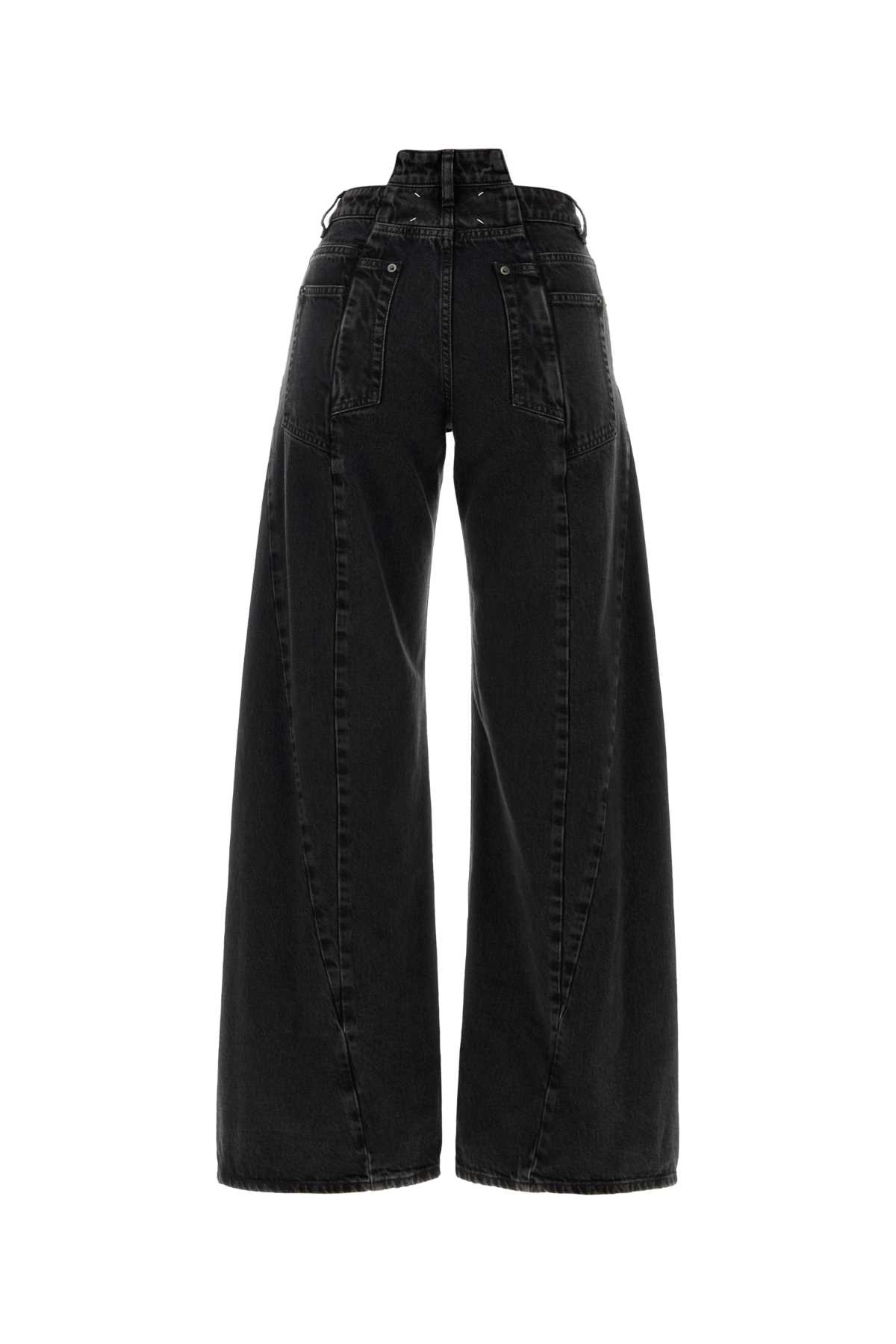 Maison Margiela Black Jeans With Wide Leg And Four-stitch Moniker Logo In Denim Woman