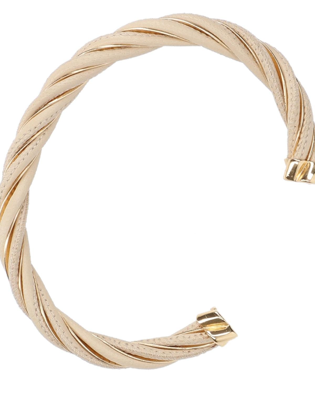 Shop Bottega Veneta Twist Rigid Bracelet In Beige