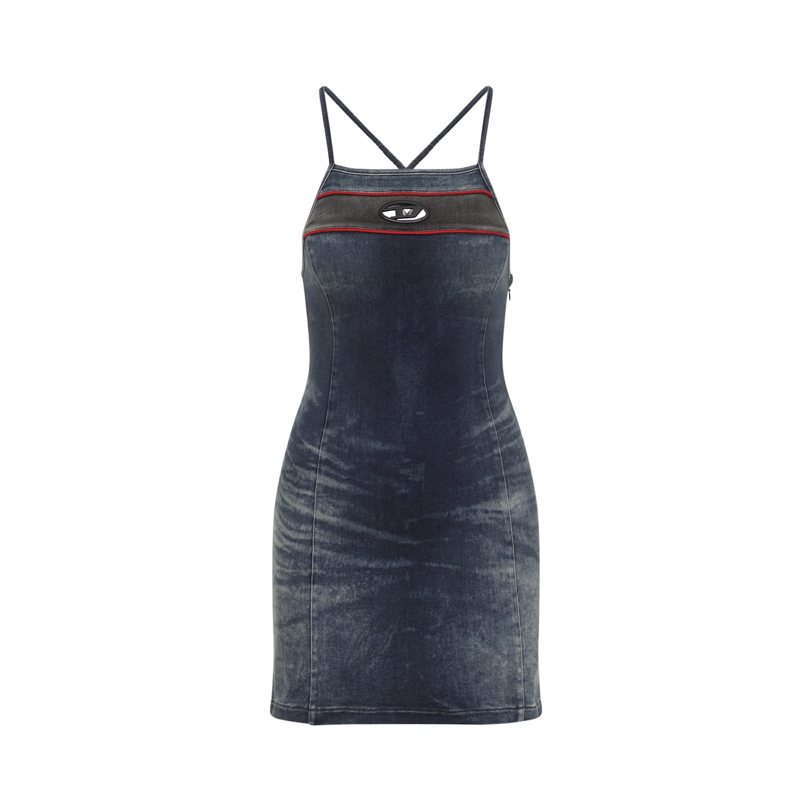 Diesel Fitted Mini Dress With Thin Straps In Denim
