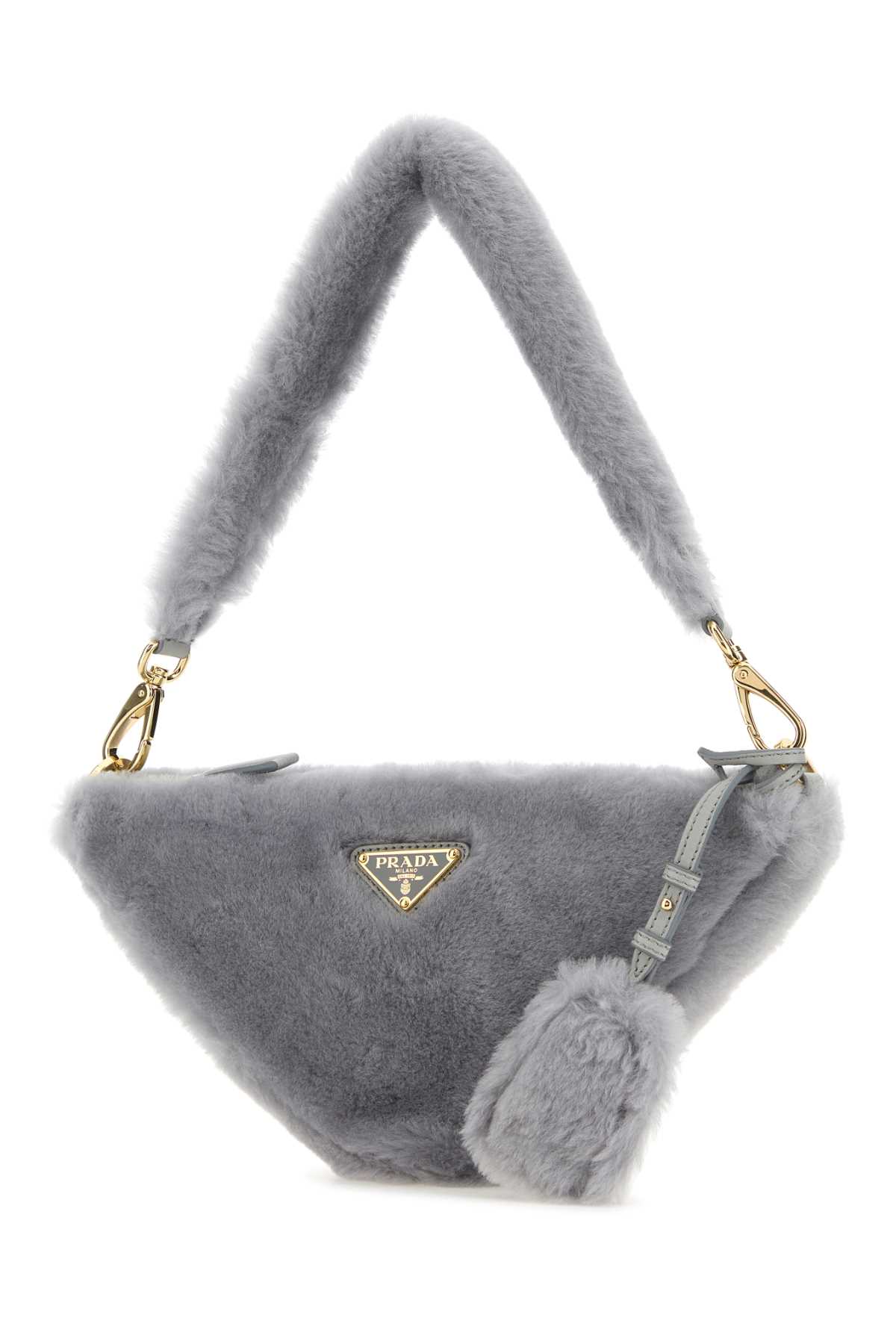 Shop Prada Grey Shearling Triangle Handbag In Fiordaliso