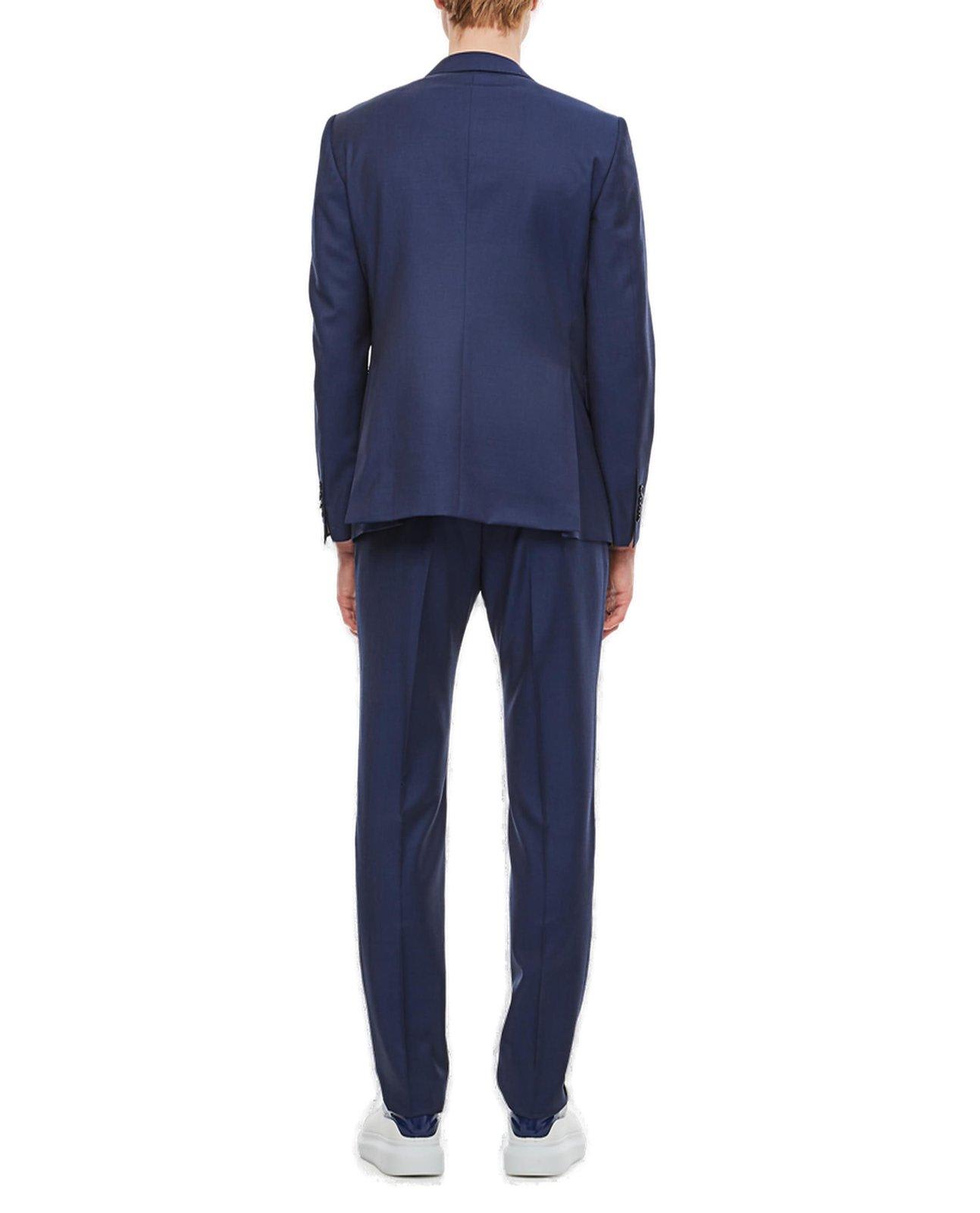 Shop Tagliatore Two-piece Single-breasted Long-sleeved Suit In 387 Navy