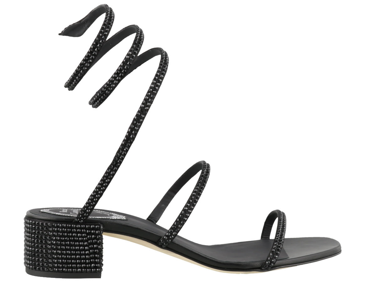 René Caovilla Cleo 40mm Open Toe Sandals In Black