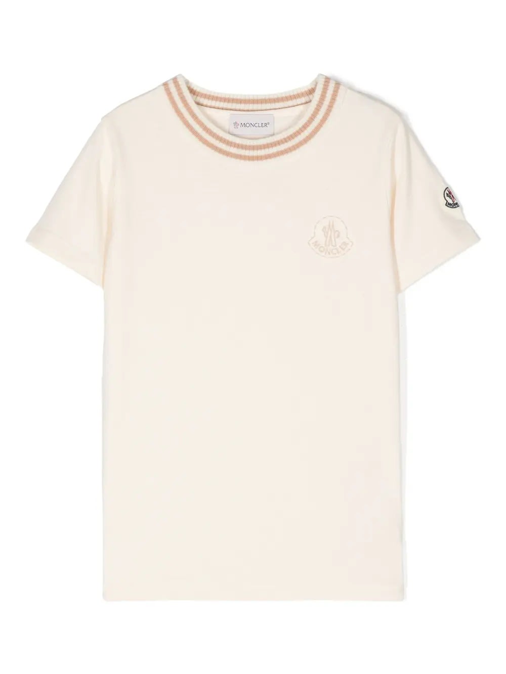 MONCLER WHITE T-SHIRT WITH EMBROIDERED LOGO 