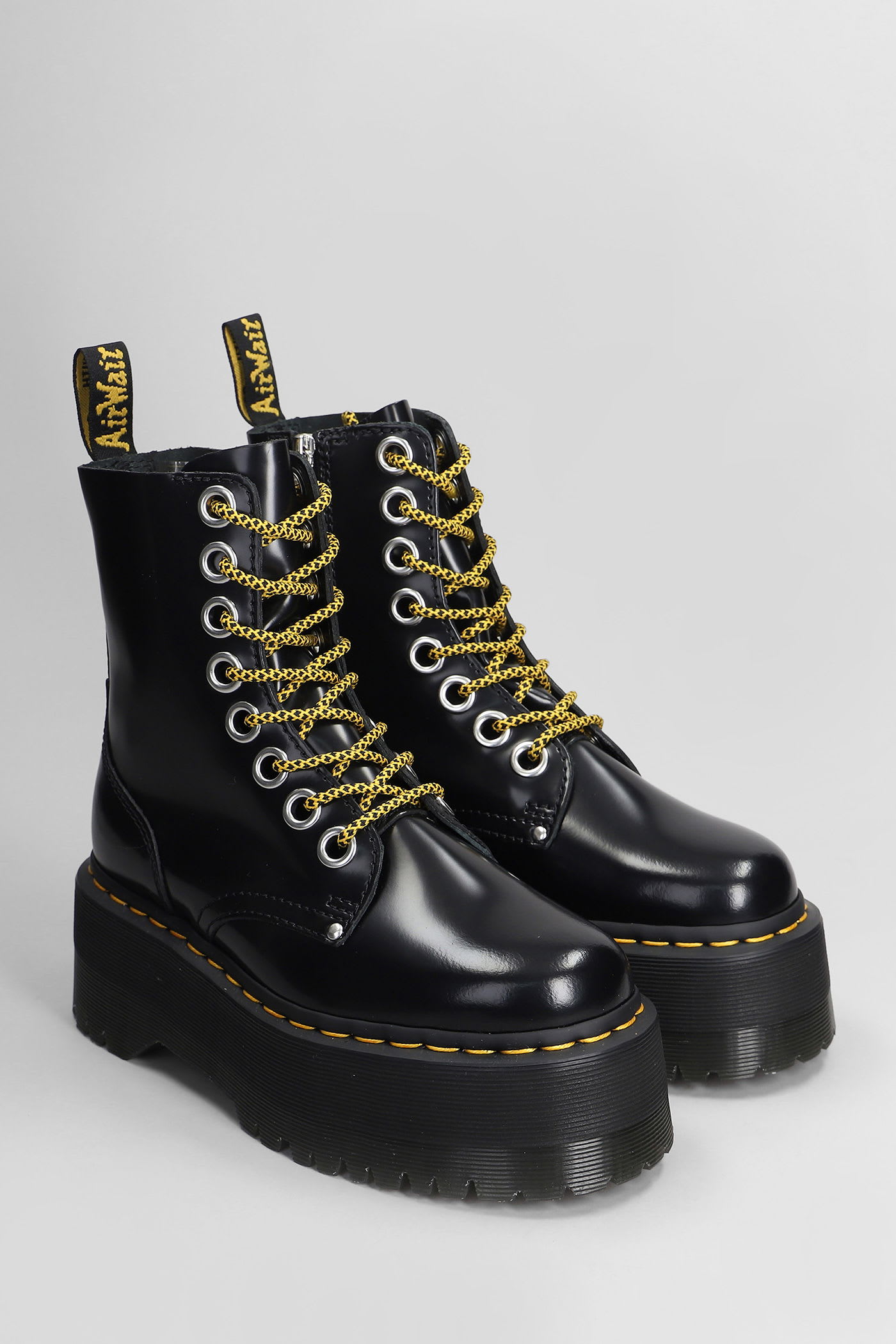 Dr. Martens Jadon Max Combat Boots In Black Leather In Multi