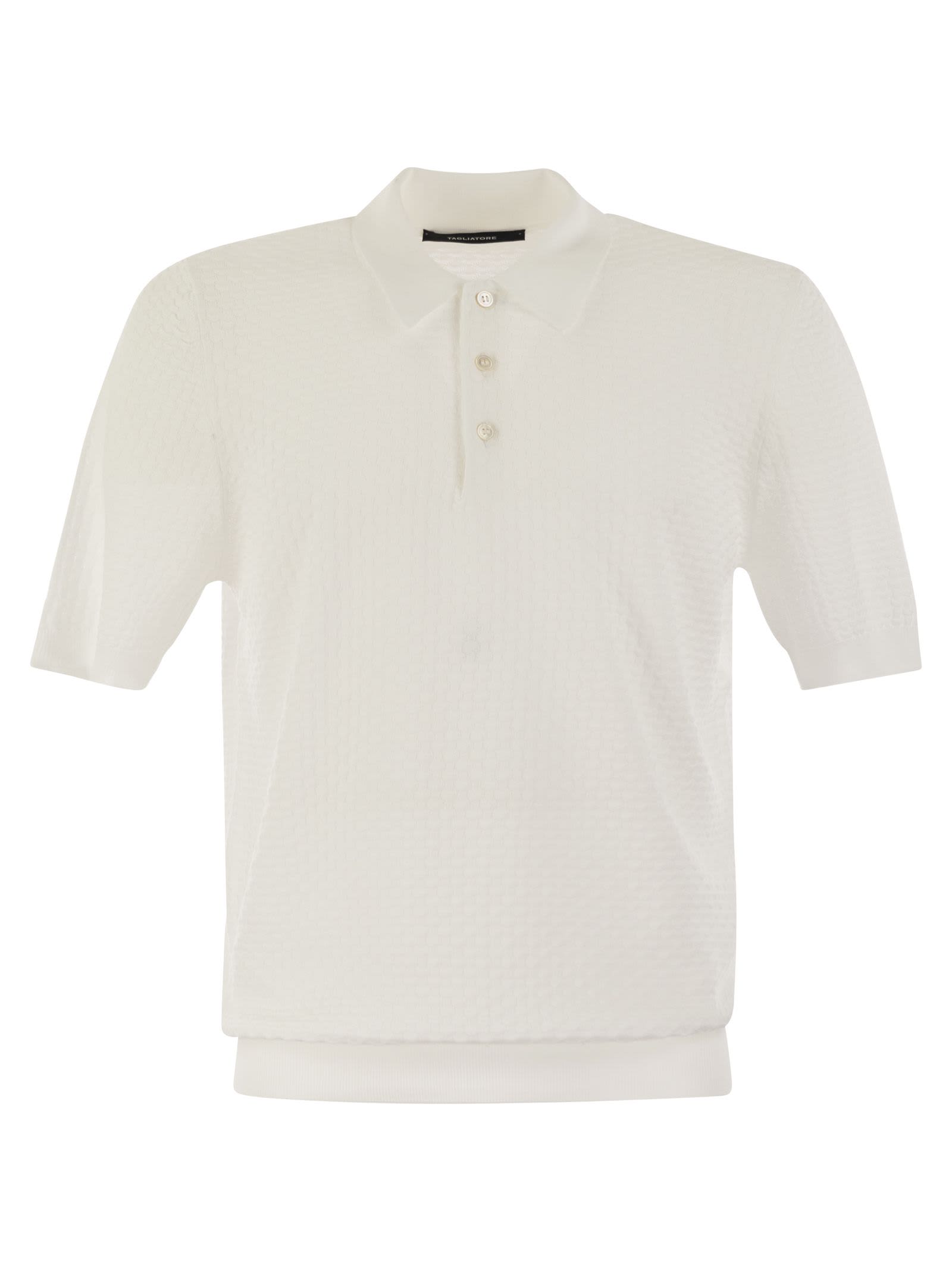 Shop Tagliatore Knitted Cotton Polo Shirt In White