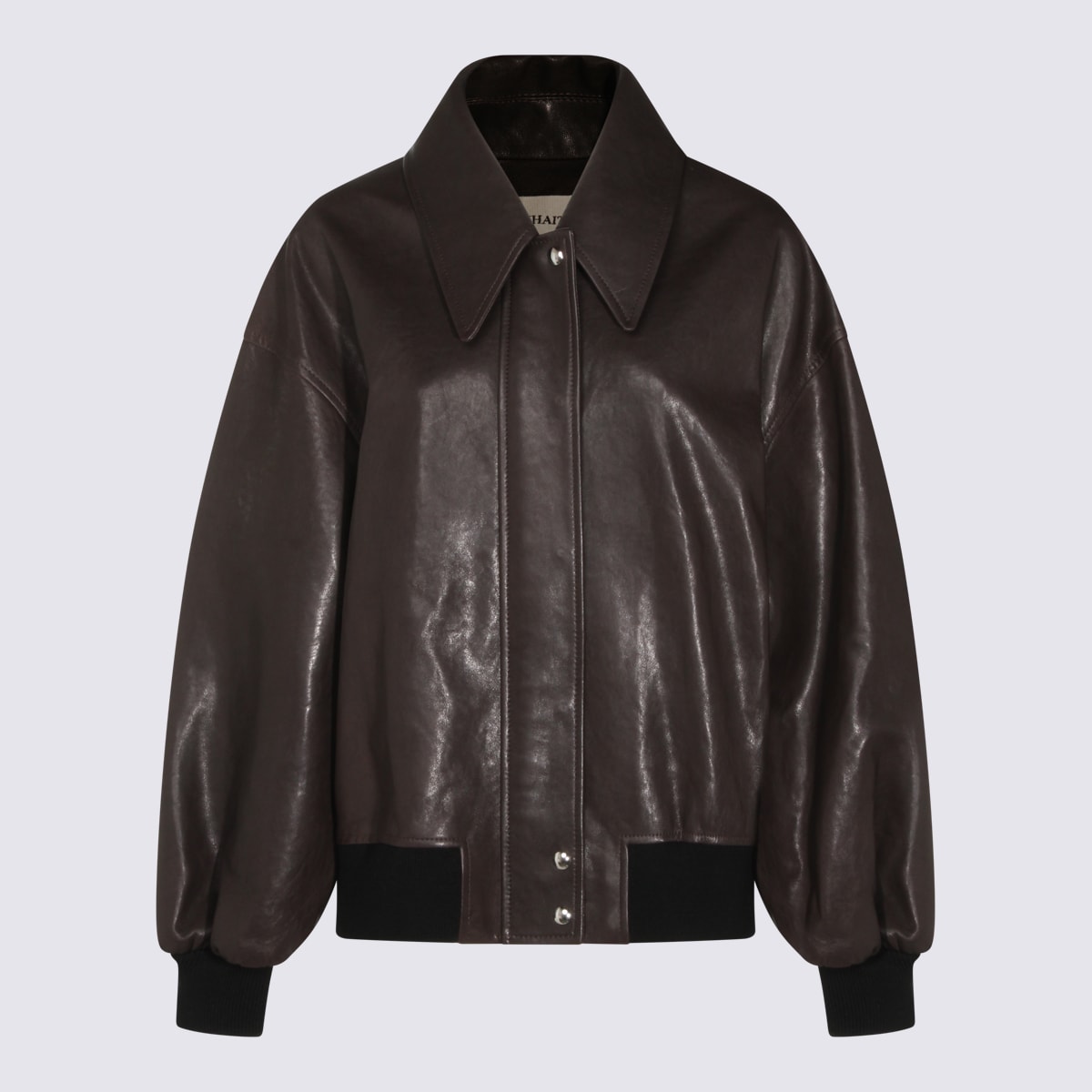 Khaite Womens Dark Brown Shelman Pointed-collar Leather Jacket Xs In Brown