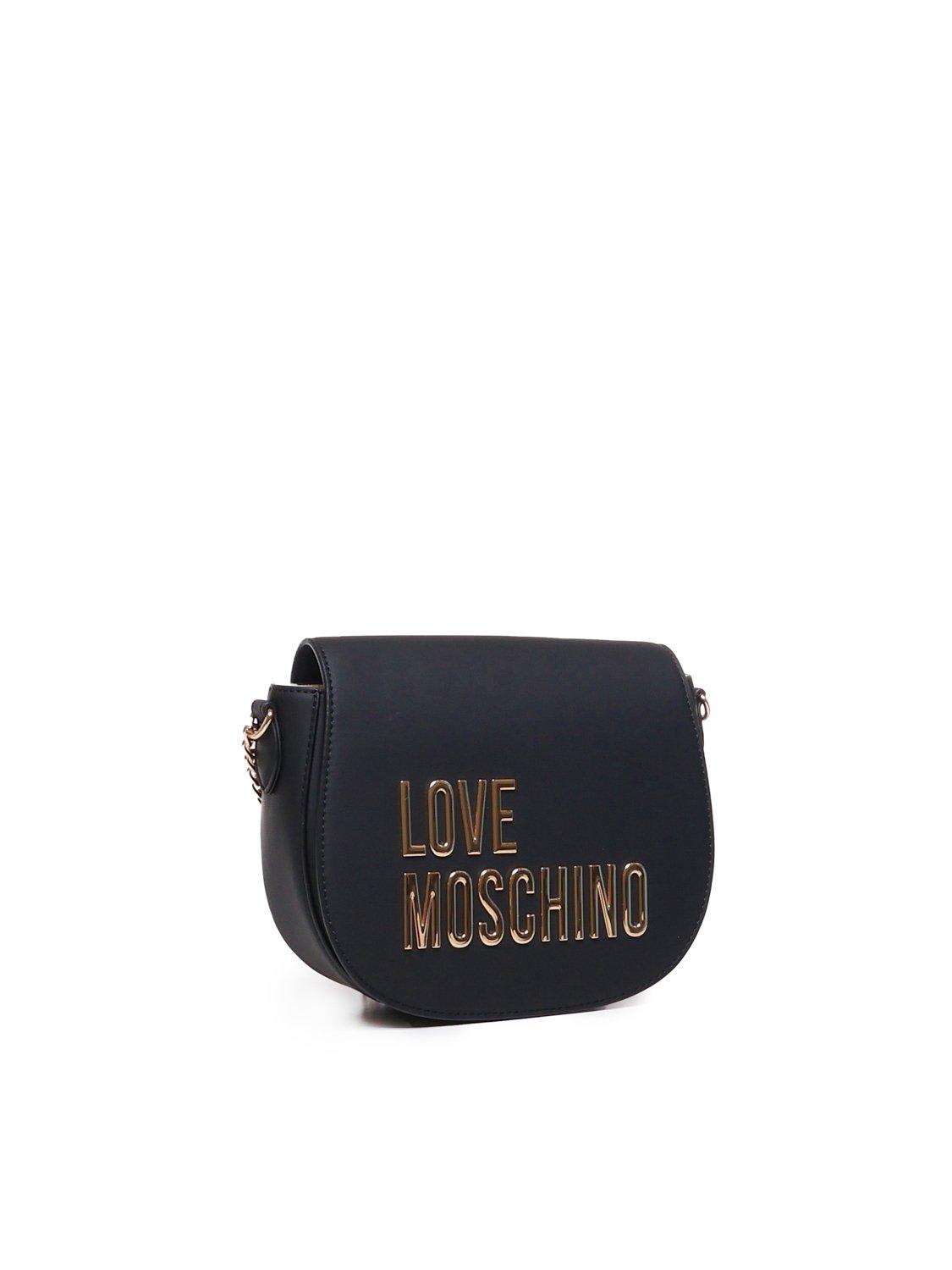 Shop Love Moschino Logo Lettering Chain Linked Crossbody Bag In Nero
