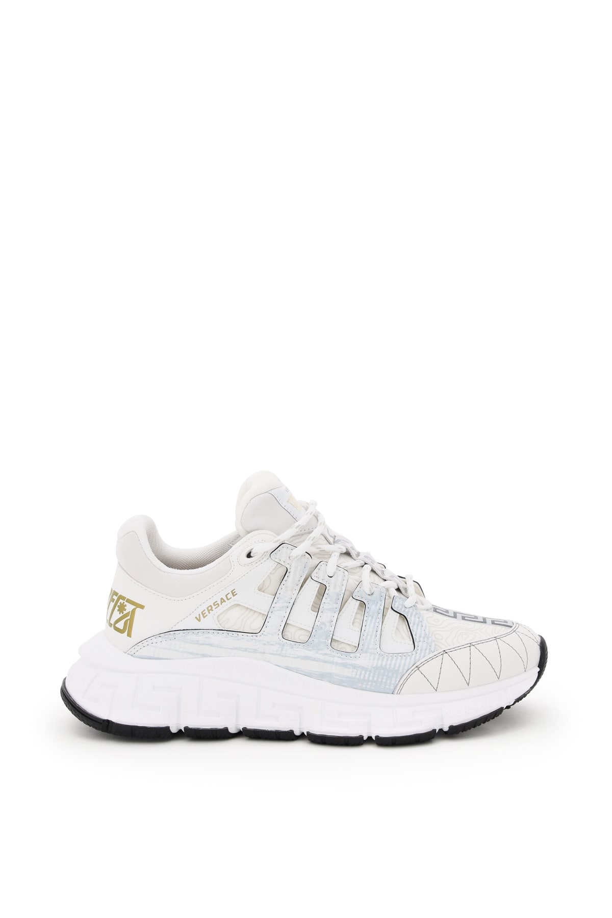 Shop Versace Trigreca Sneakers In White Gold (white)