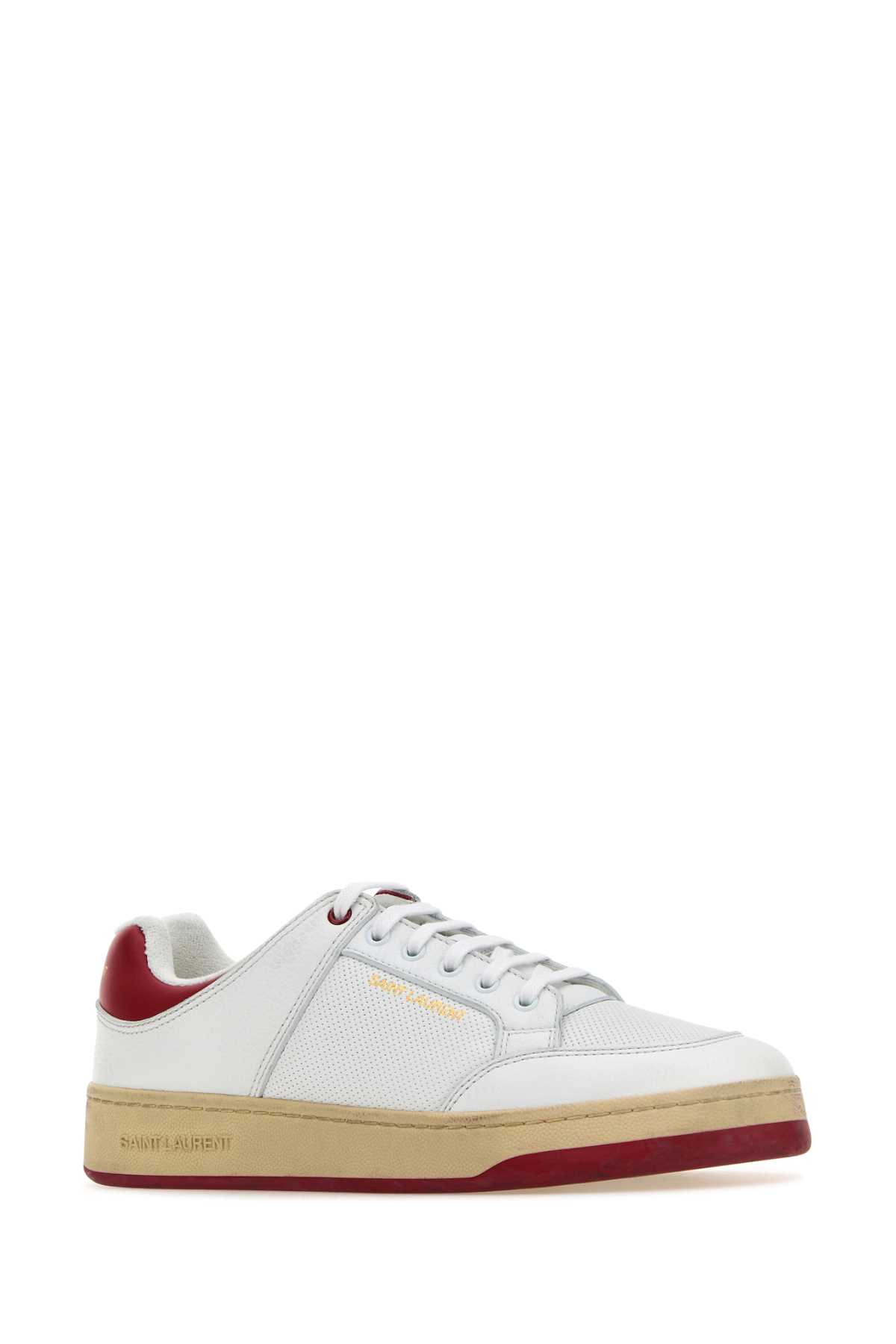 Shop Saint Laurent White Leather Sl/61 Sneakers In Blancoptblancopt