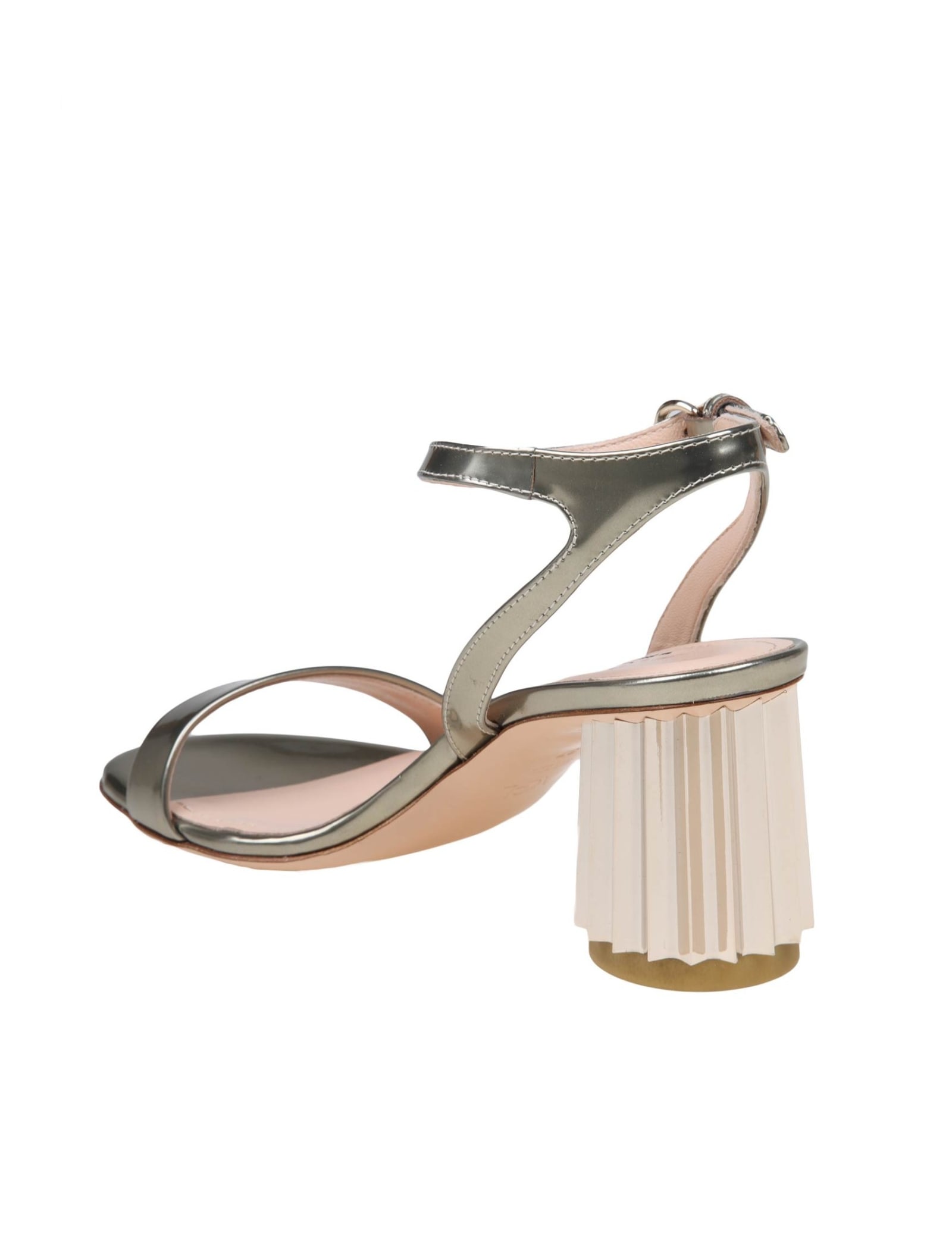 Shop Agl Attilio Giusti Leombruni Metallic Leather Sandal With Column Heel In Platinum
