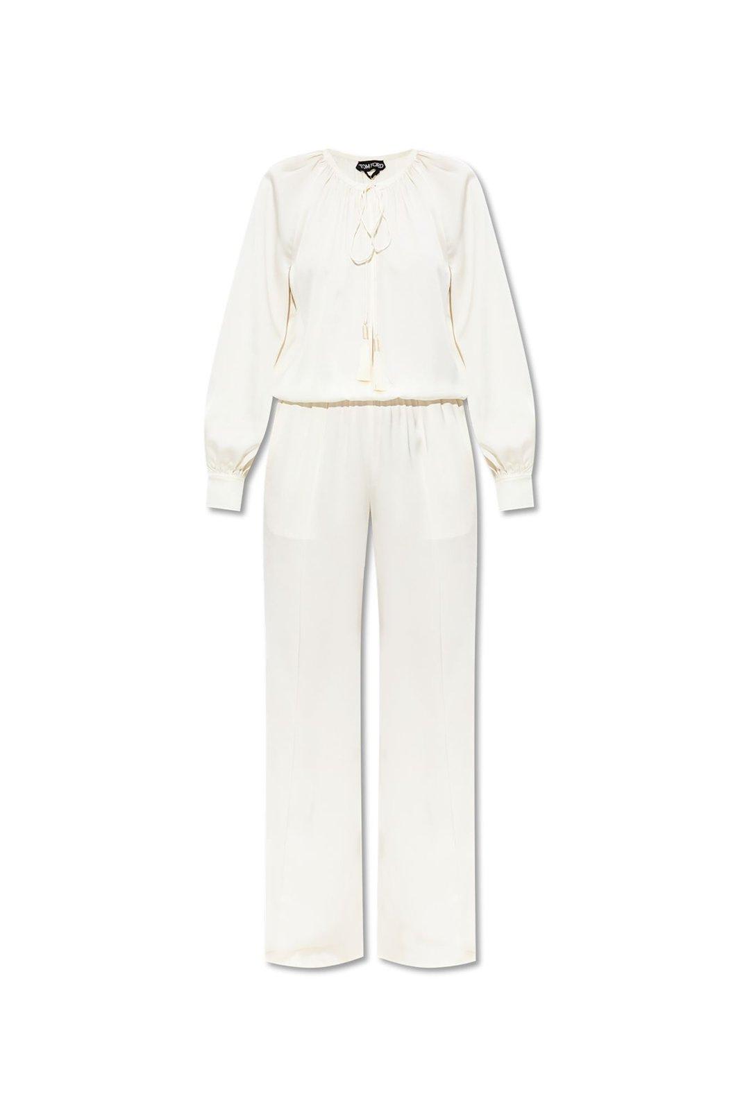 Tom Ford Tie Neck Long Sleeve Cady Jumpsuit