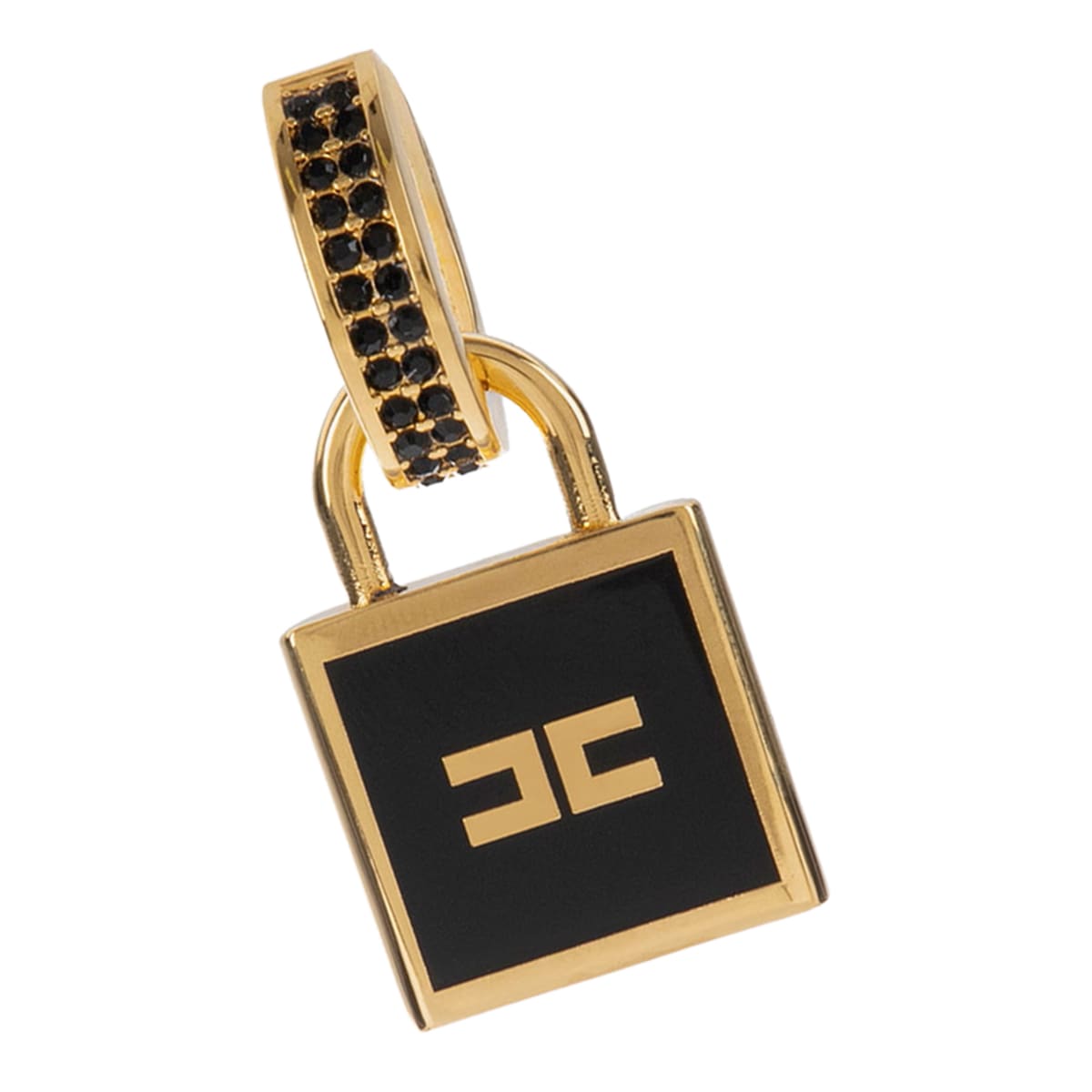 Shop Elisabetta Franchi Charm Padlock Earrings In Gold/black