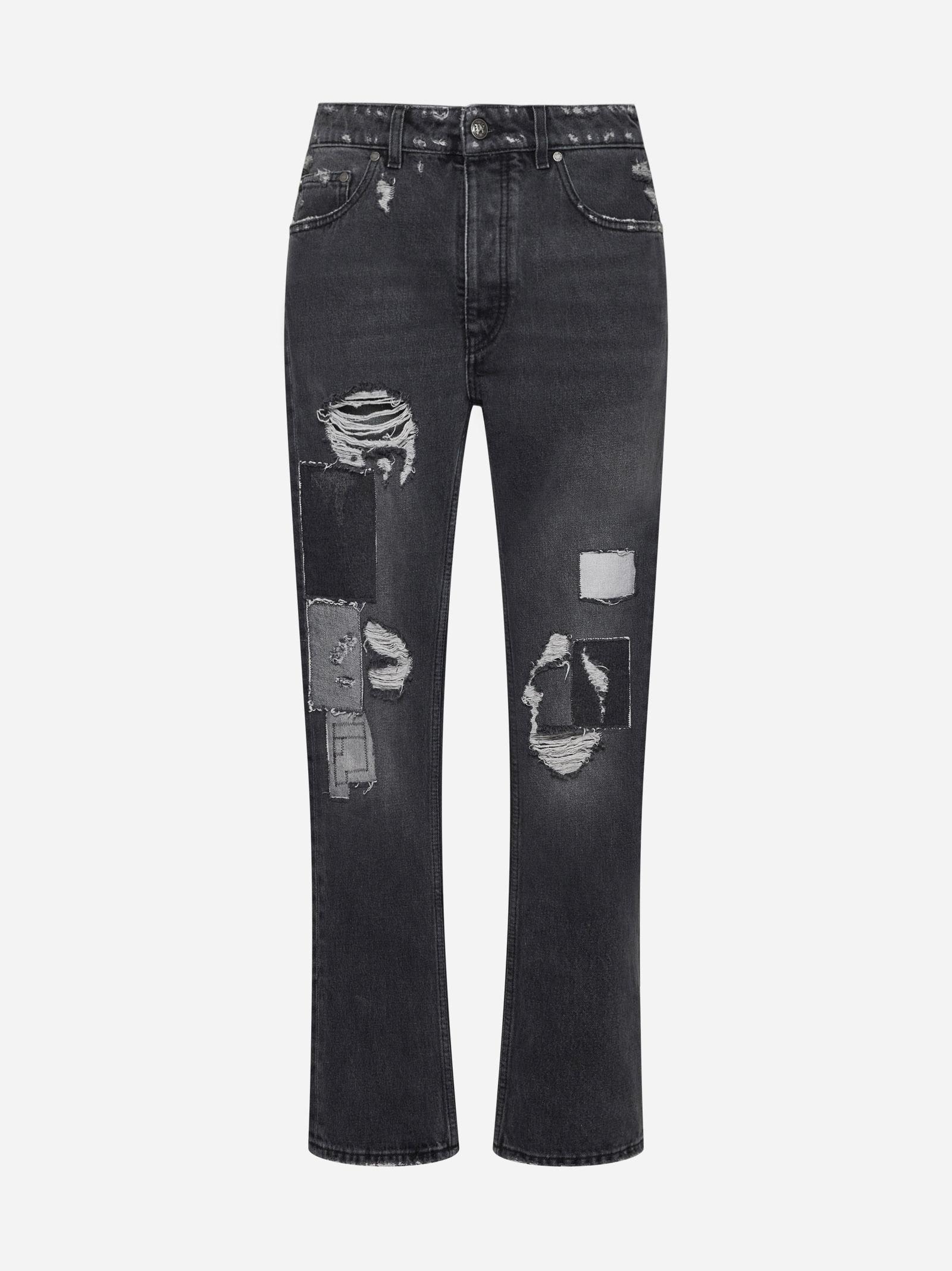 Shop Palm Angels Destroyed Jeans In Black