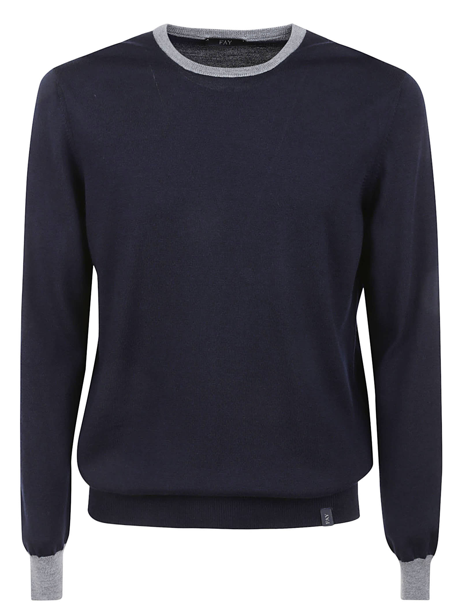 Shop Fay Padded Shoulder Rib Trim Sweater In (blu Navy)(grigio Blu)