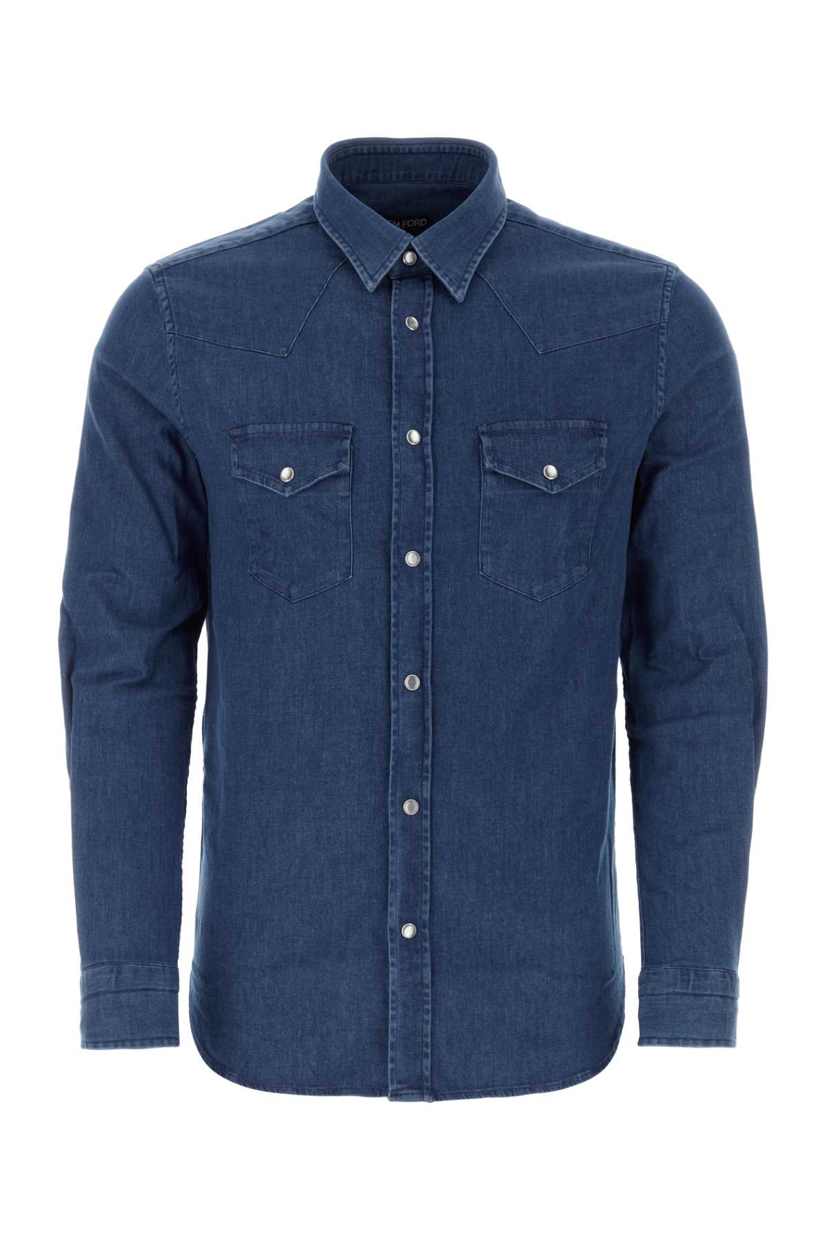 Shop Tom Ford Stretch Denim Shirt In Blue