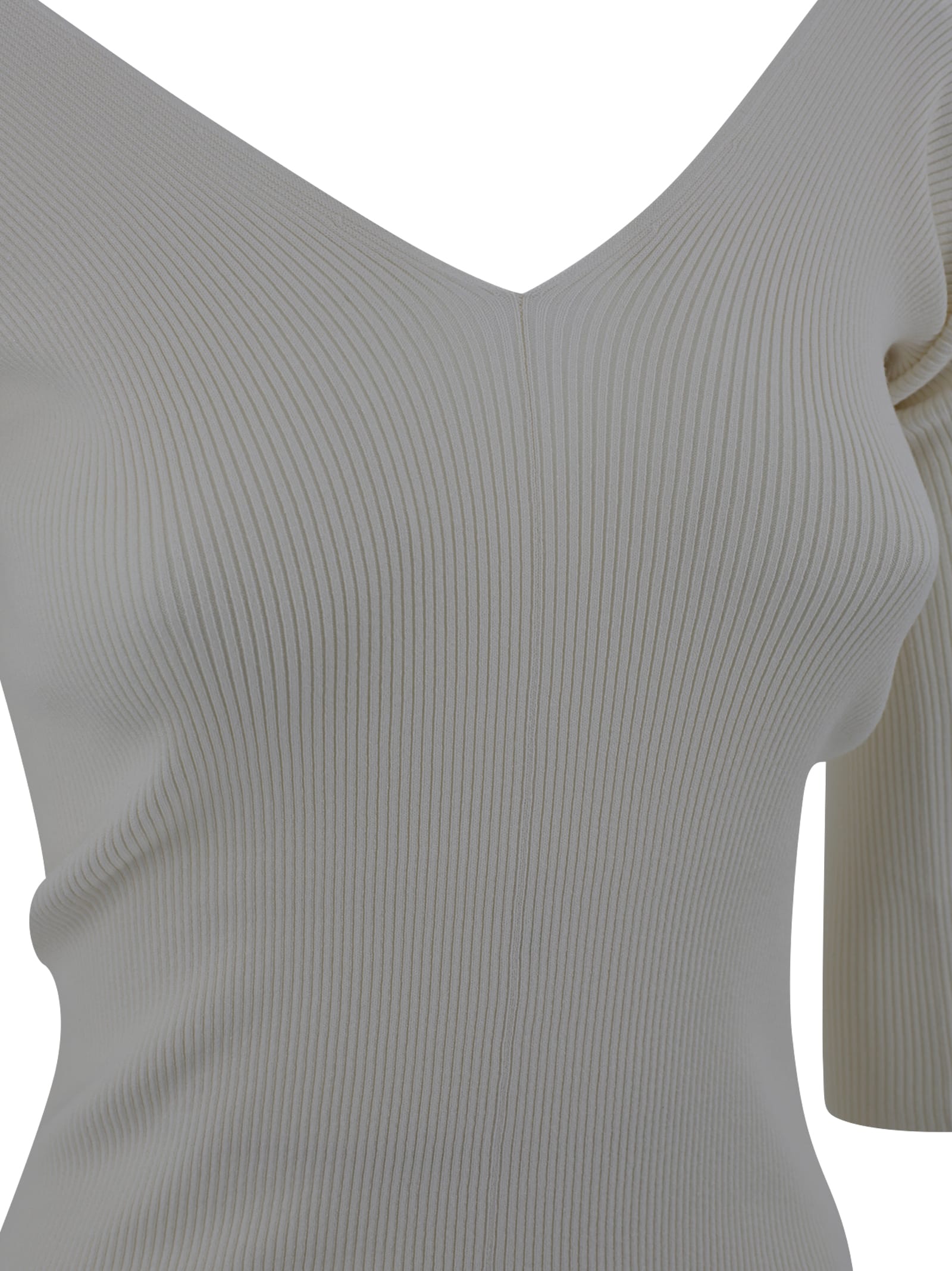 Shop Weekend Max Mara V-shaped Viscose Ribbed Sweater In White