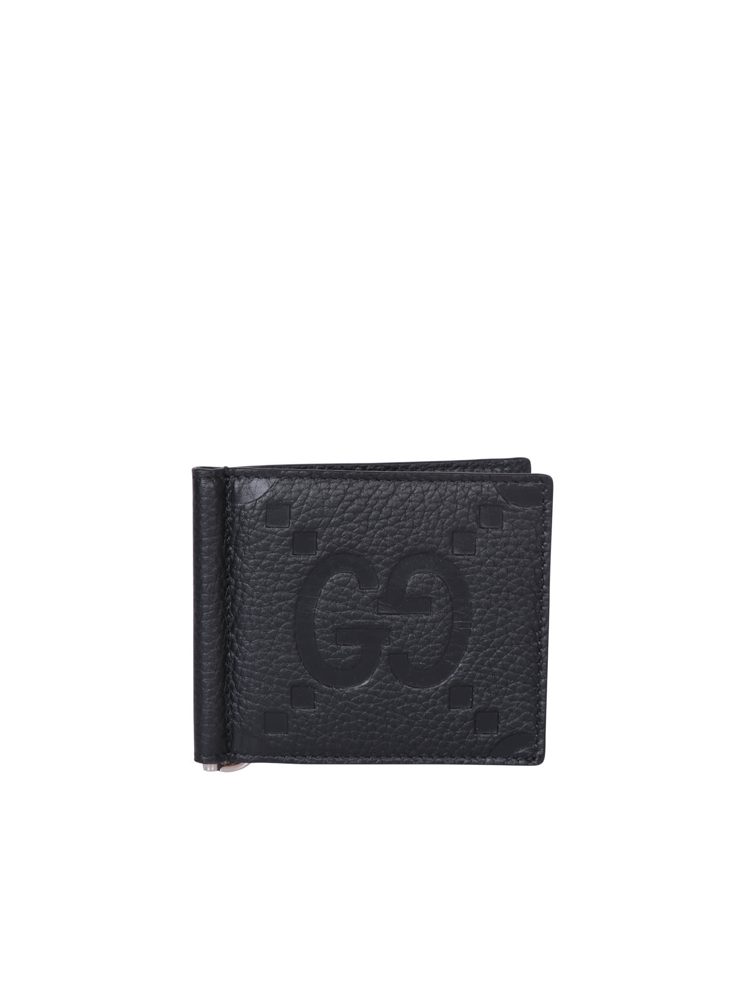 Gucci Black Leather Web Money Clip Bifold Wallet Gucci