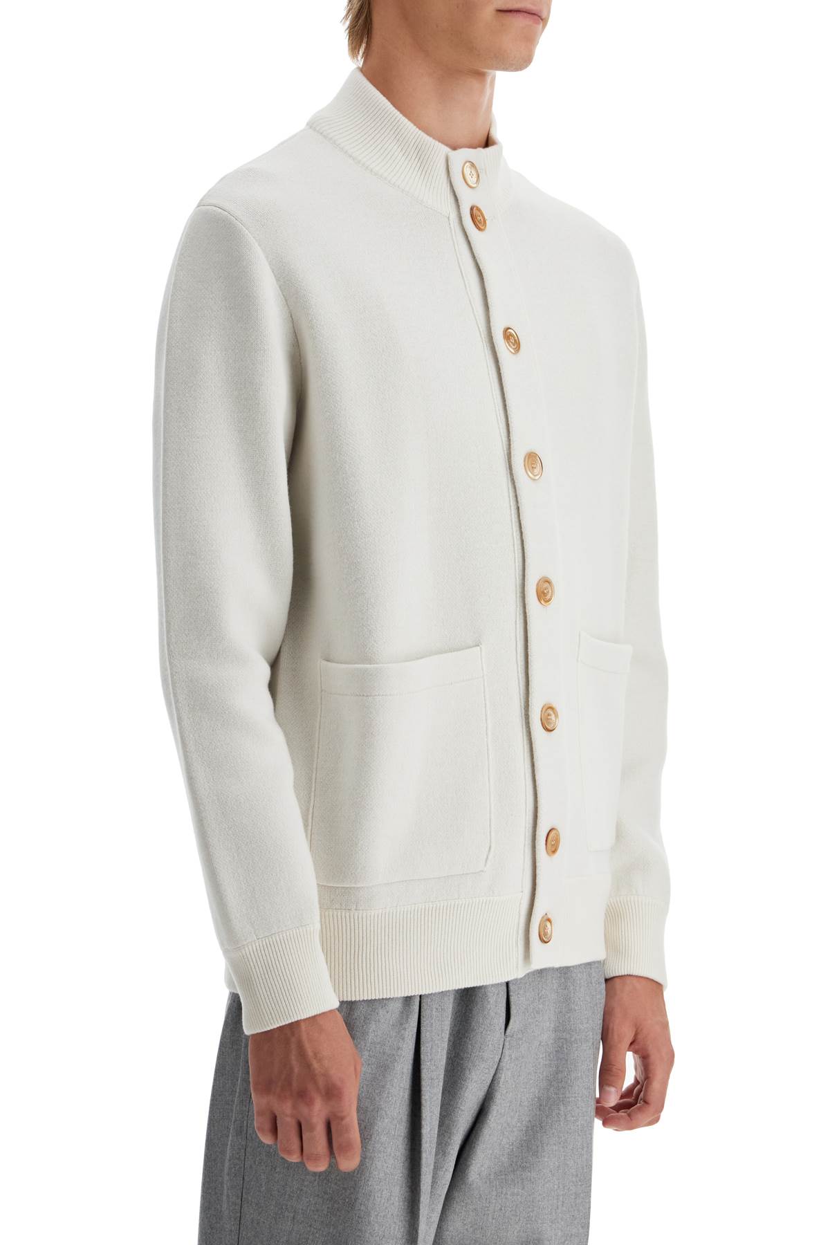 Shop Brunello Cucinelli Double Knit Cardigan In Seven In Panama+sabbia (white)