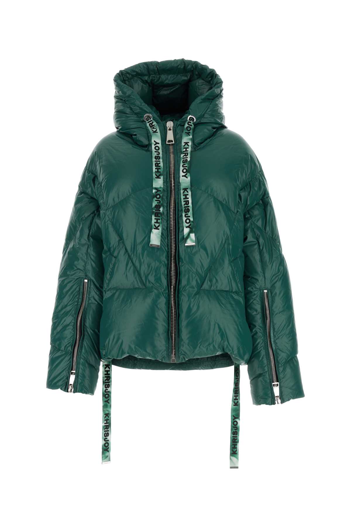 Shop Khrisjoy Bottle Green Nylon Iconic Shiny Down Jacket In Forestgreen