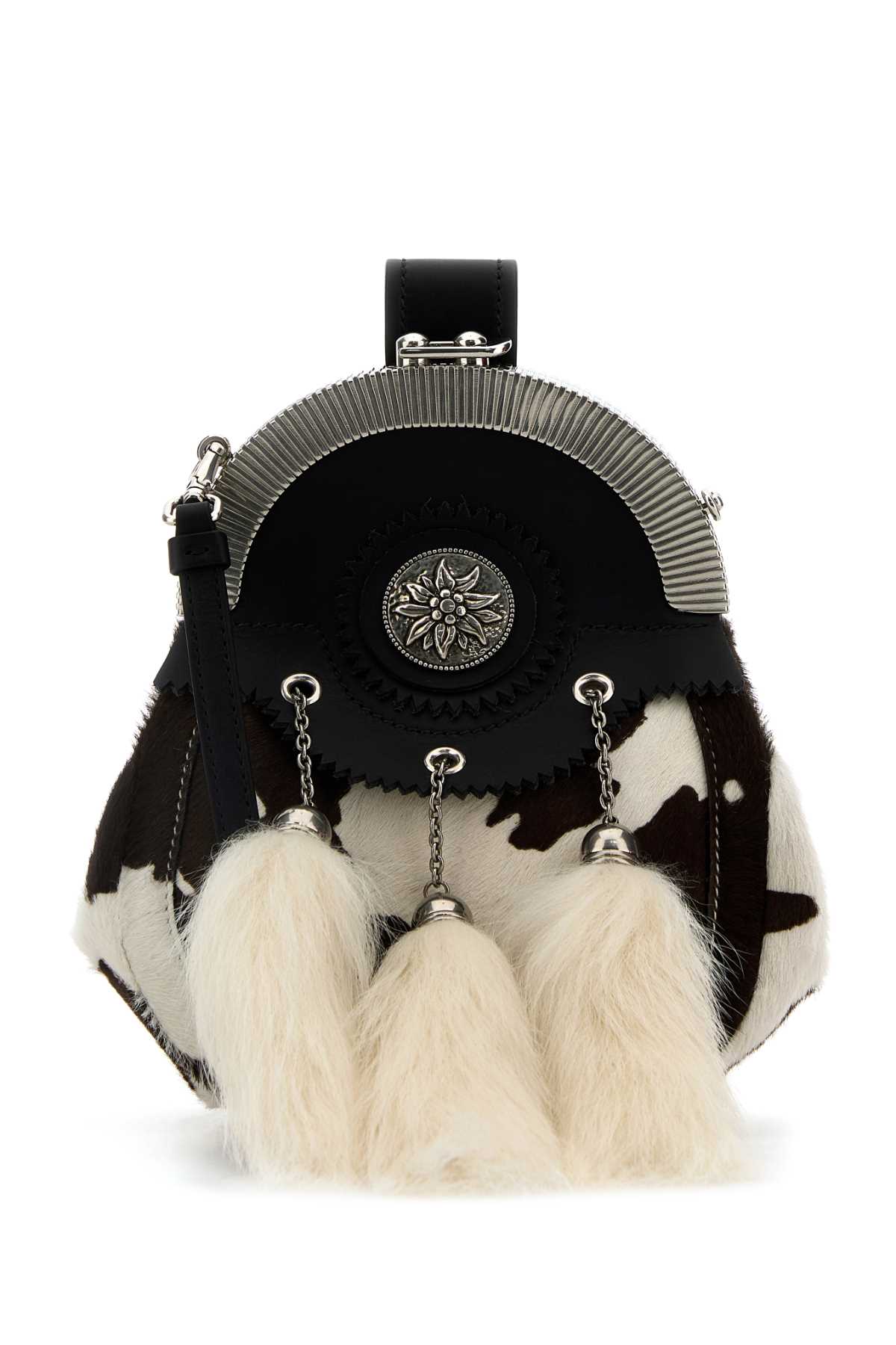 Prada Women Printed Calf Hair Clutch In Bianco/nero
