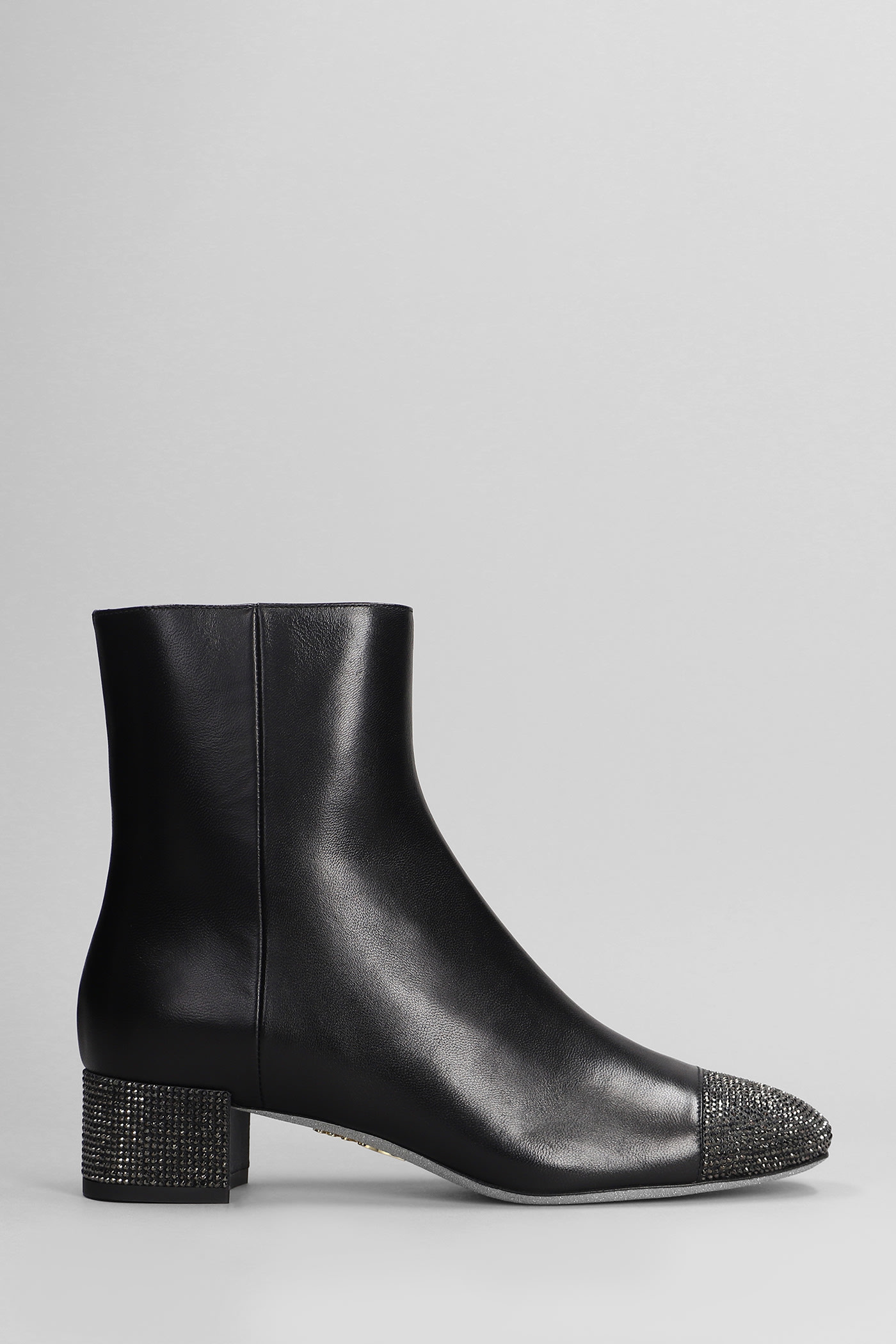 Shop René Caovilla Bonnie Low Heels Ankle Boots In Black Leather